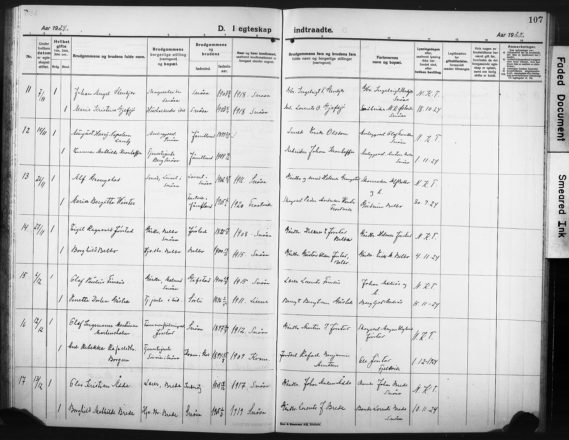 Ministerialprotokoller, klokkerbøker og fødselsregistre - Nord-Trøndelag, SAT/A-1458/749/L0480: Parish register (copy) no. 749C02, 1924-1932, p. 107