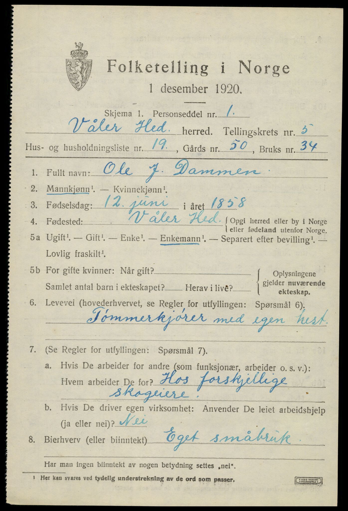 SAH, 1920 census for Våler (Hedmark), 1920, p. 5777