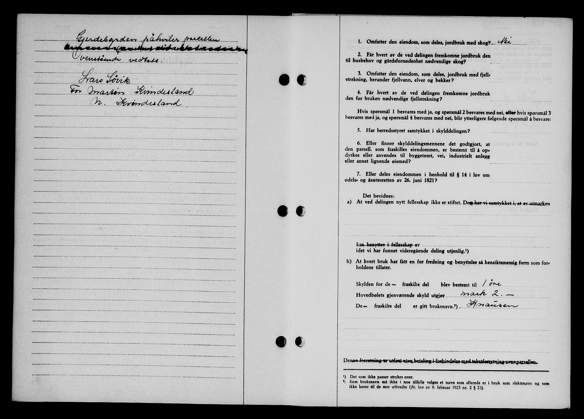 Karmsund sorenskriveri, SAST/A-100311/01/II/IIB/L0080: Mortgage book no. 61A, 1943-1943, Diary no: : 1650/1943