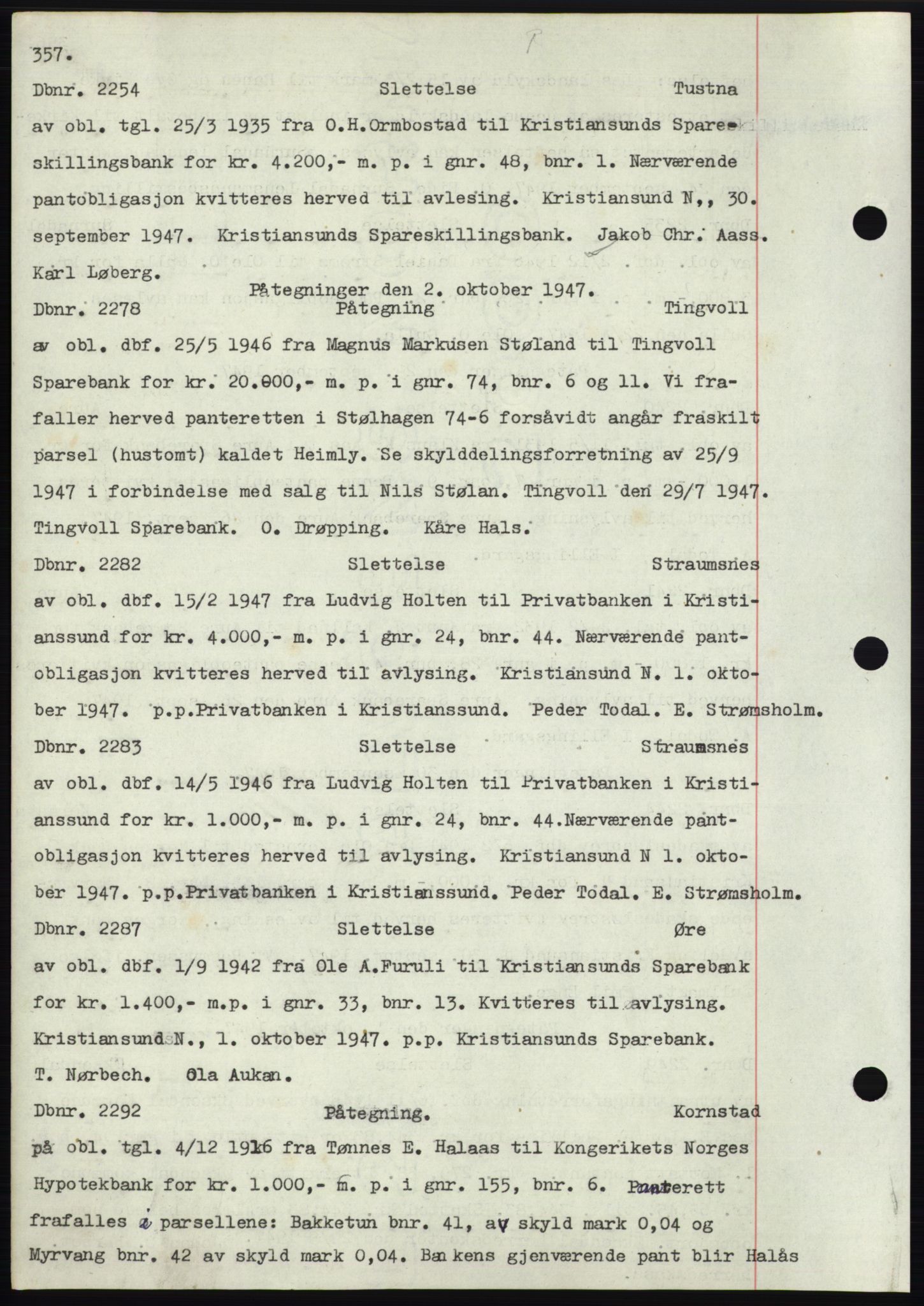 Nordmøre sorenskriveri, SAT/A-4132/1/2/2Ca: Mortgage book no. C82b, 1946-1951, Diary no: : 2254/1947