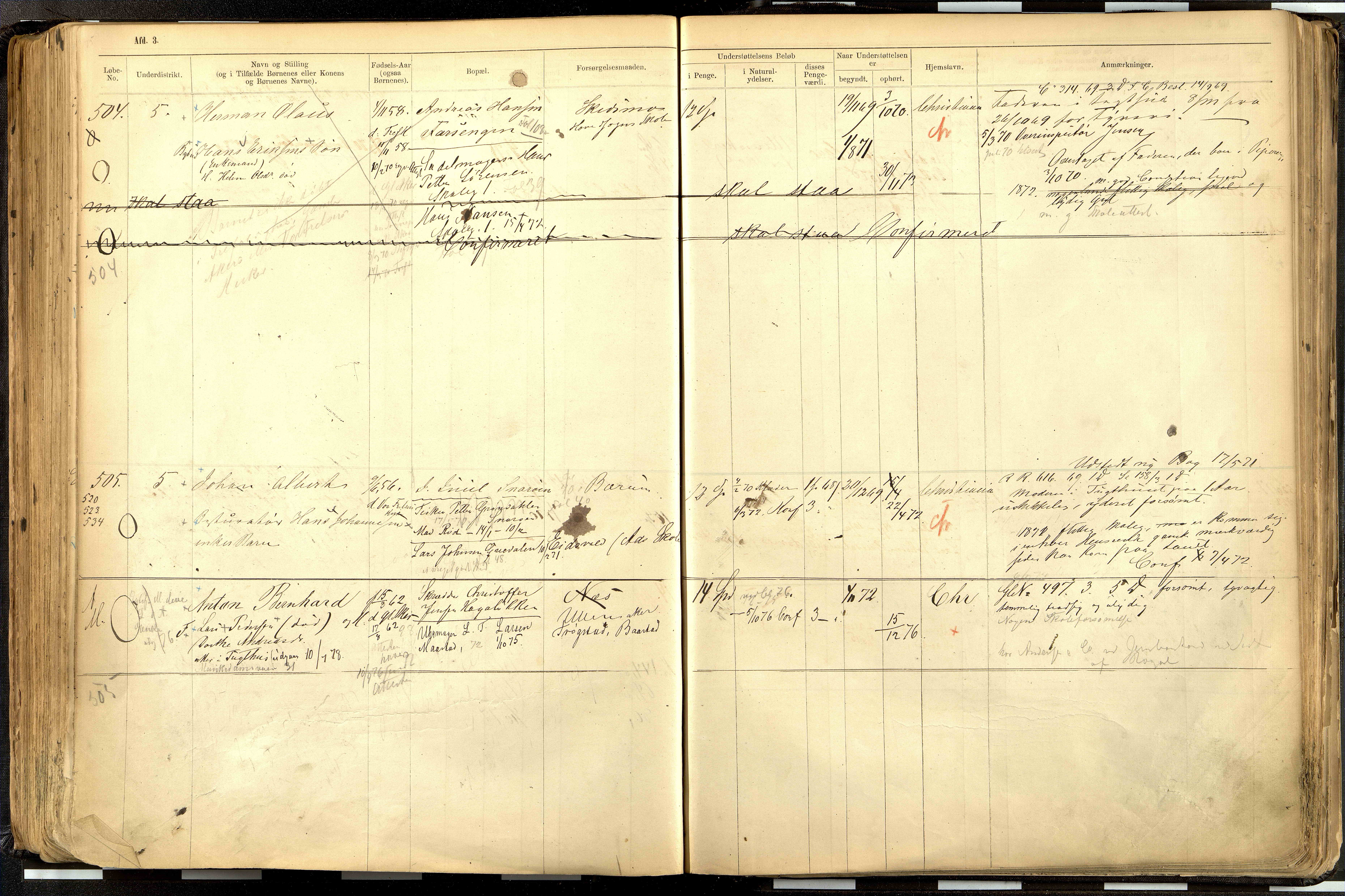 Fattigvesenet, OBA/A-20045/H/Hd/L0001: Manntallsprotokoll. Mnr. 1-644, 1865-1879, p. 255