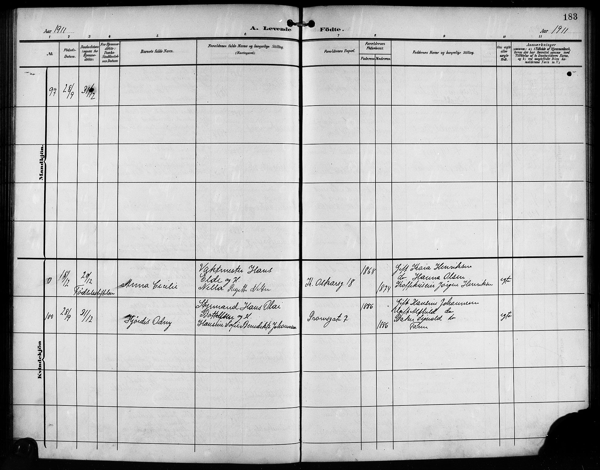 Korskirken sokneprestembete, AV/SAB-A-76101/H/Hab: Parish register (copy) no. B 11, 1905-1916, p. 183