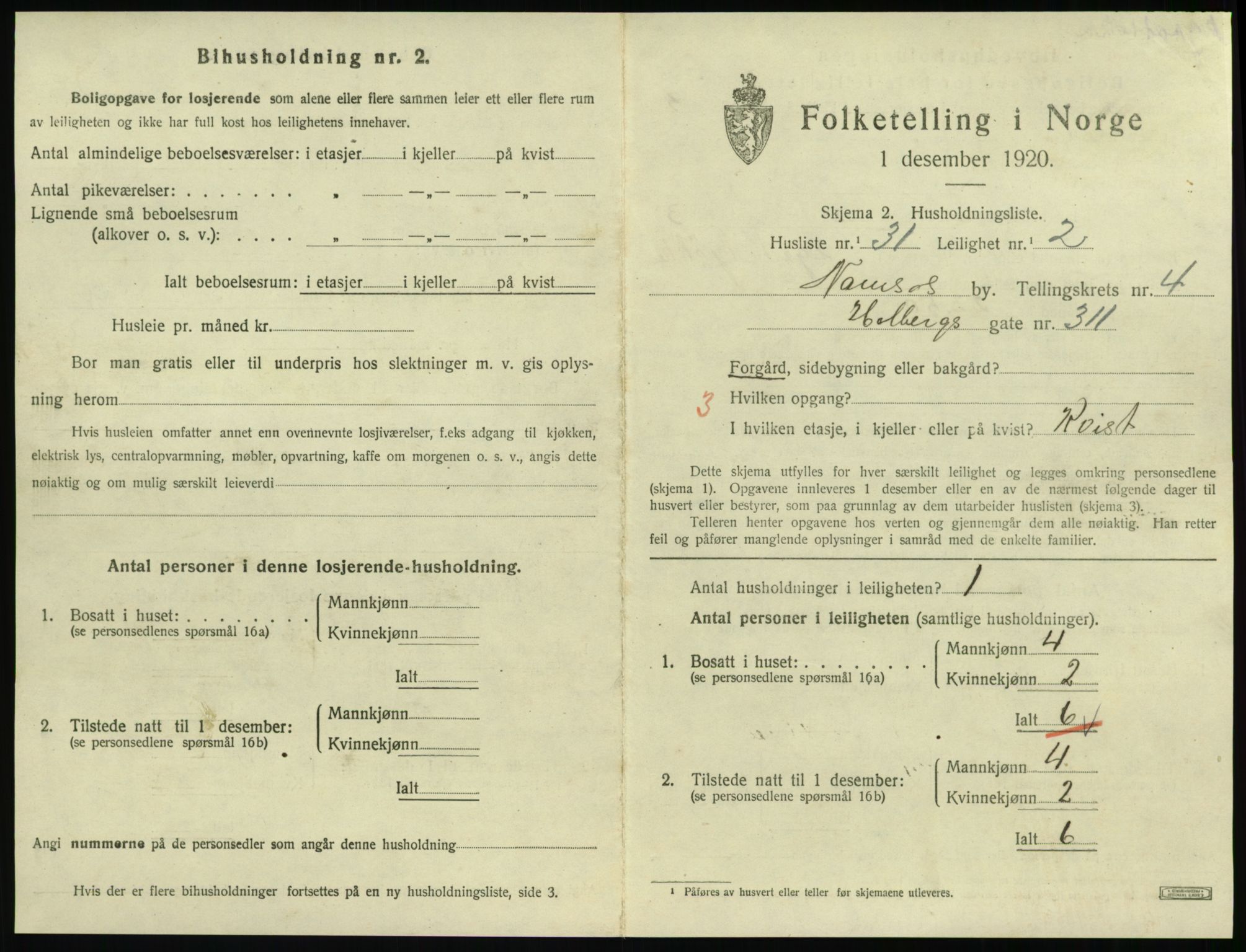 SAT, 1920 census for Namsos, 1920, p. 1517