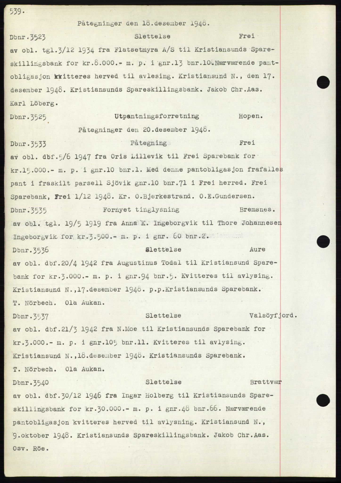 Nordmøre sorenskriveri, SAT/A-4132/1/2/2Ca: Mortgage book no. C82b, 1946-1951, Diary no: : 3523/1948