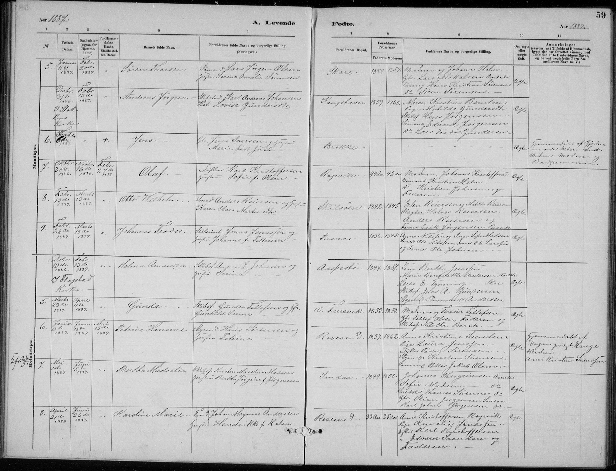 Tromøy sokneprestkontor, AV/SAK-1111-0041/F/Fb/L0005: Parish register (copy) no. B 5, 1877-1891, p. 59