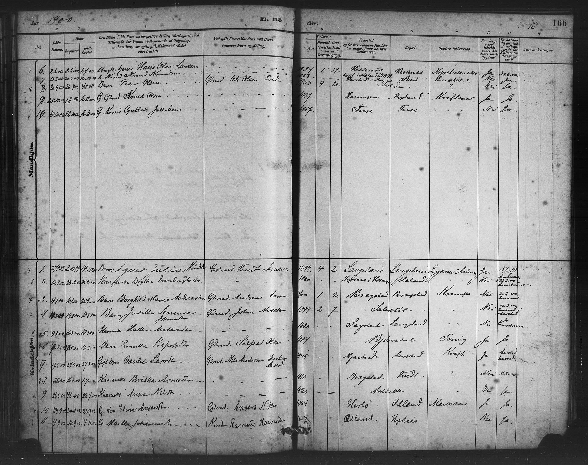 Alversund Sokneprestembete, AV/SAB-A-73901/H/Ha/Haa/Haac/L0001: Parish register (official) no. C 1, 1882-1900, p. 166