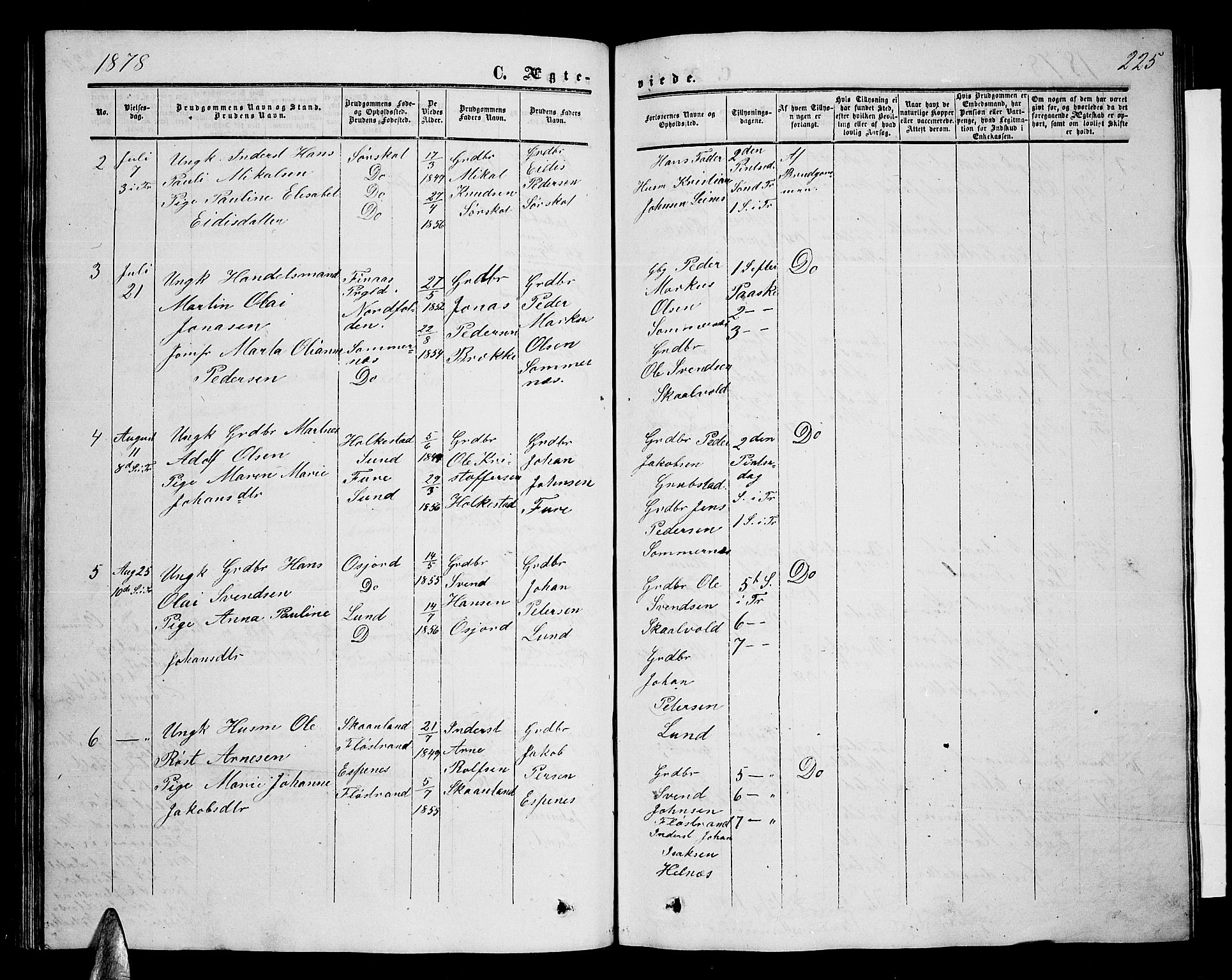 Ministerialprotokoller, klokkerbøker og fødselsregistre - Nordland, SAT/A-1459/857/L0827: Parish register (copy) no. 857C02, 1852-1879, p. 225