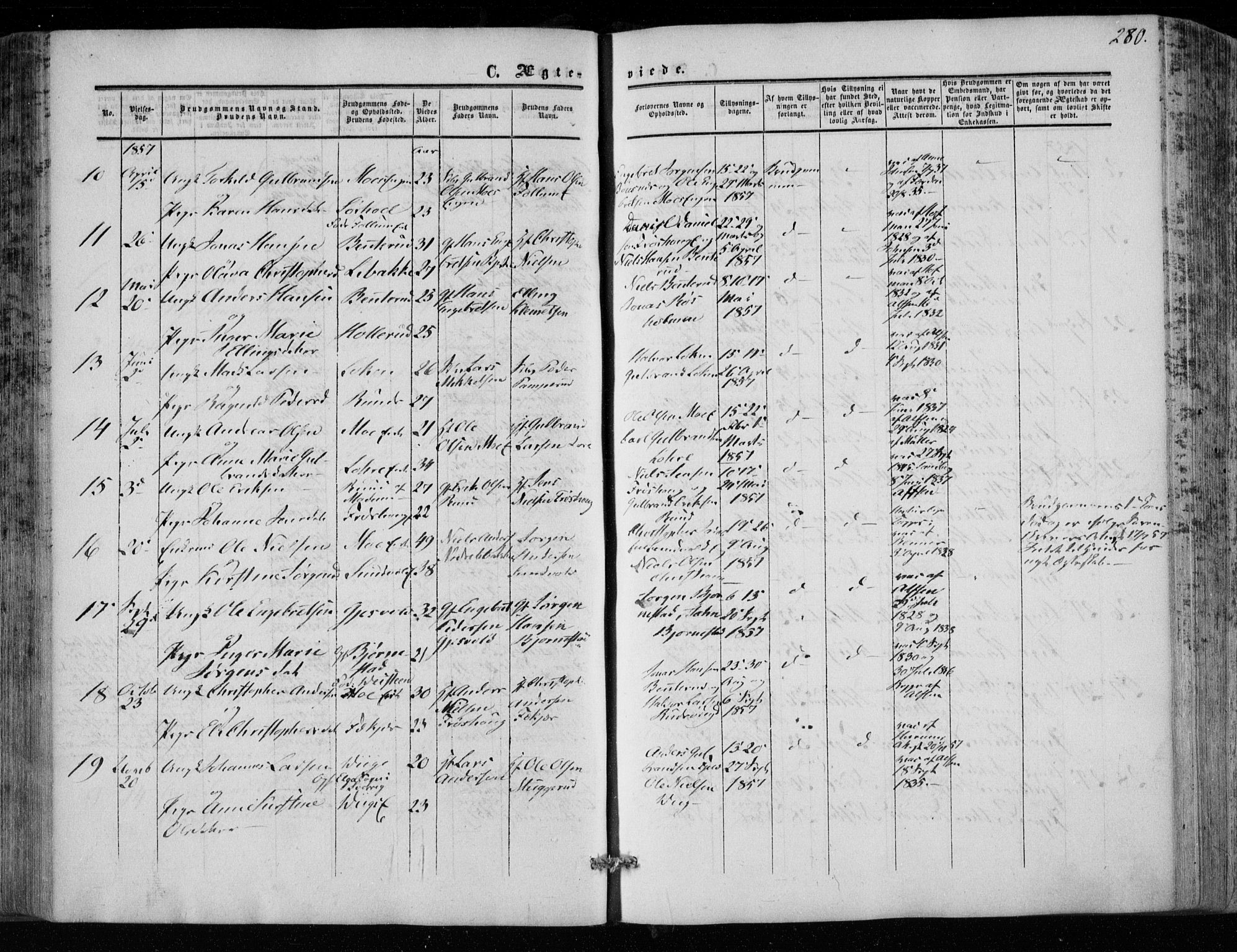 Hole kirkebøker, SAKO/A-228/F/Fa/L0006: Parish register (official) no. I 6, 1852-1872, p. 280