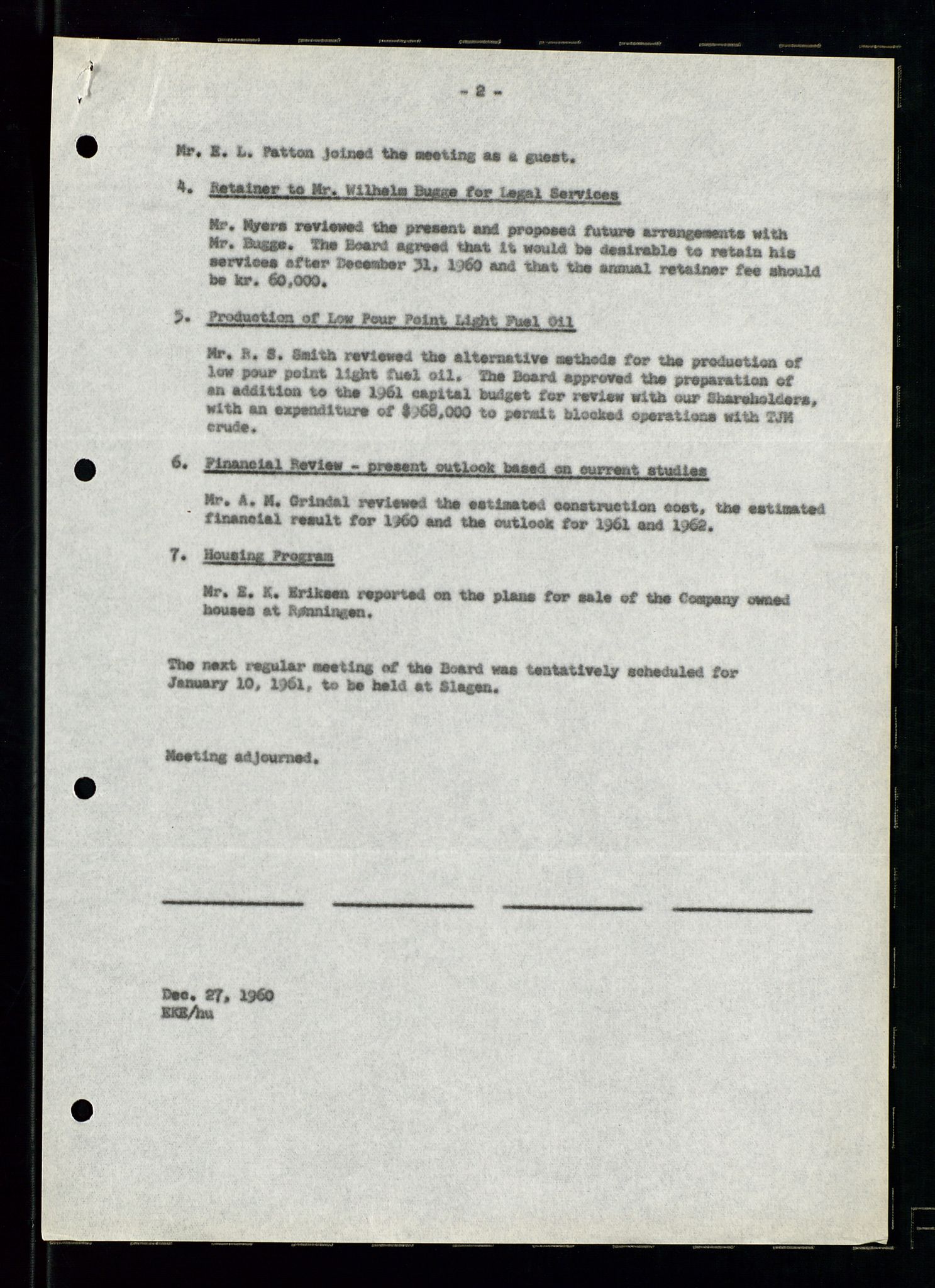 PA 1537 - A/S Essoraffineriet Norge, AV/SAST-A-101957/A/Aa/L0002/0001: Styremøter / Shareholder meetings, Board meeting minutes, 1957-1961, p. 69