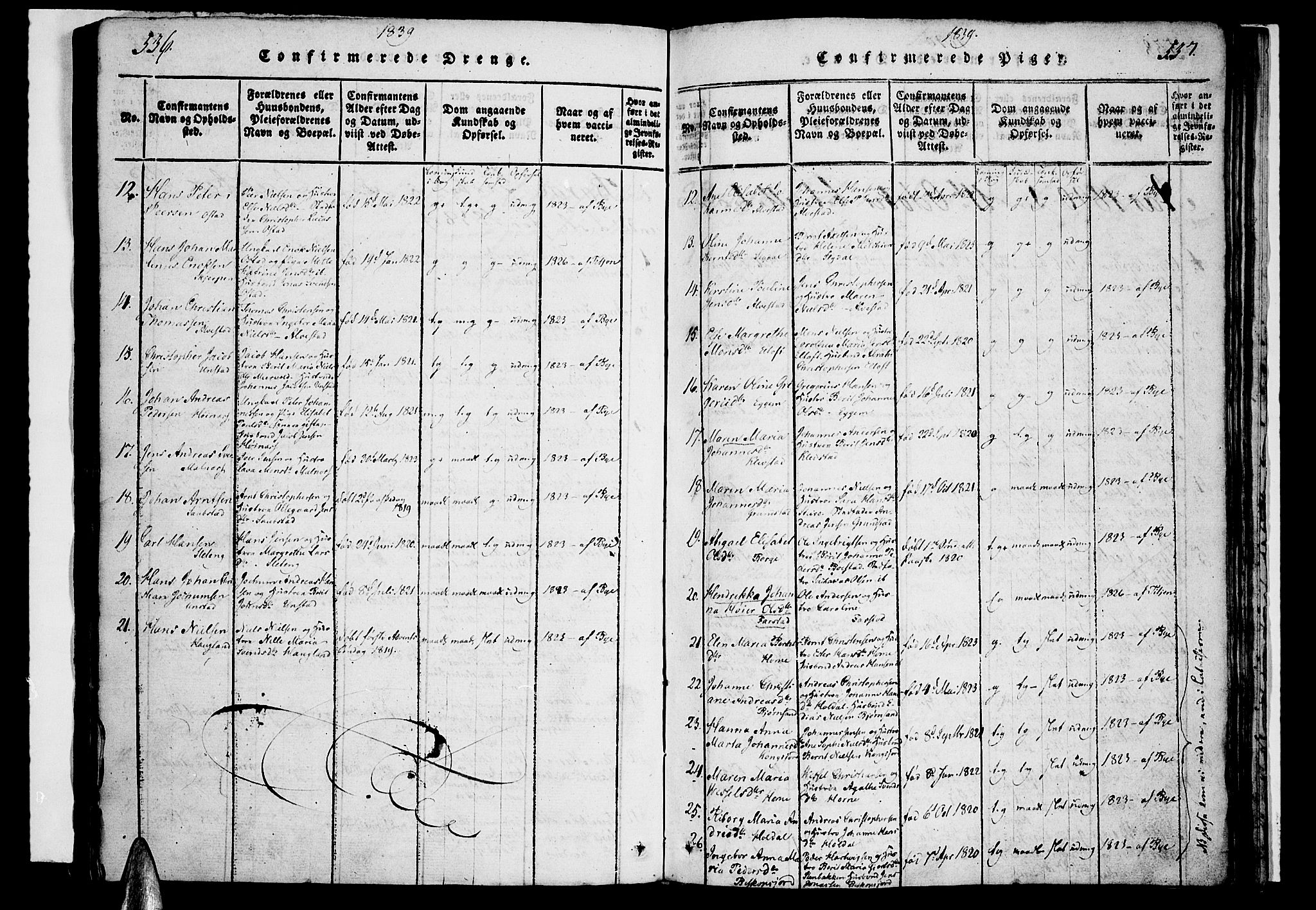 Ministerialprotokoller, klokkerbøker og fødselsregistre - Nordland, AV/SAT-A-1459/880/L1130: Parish register (official) no. 880A04, 1821-1843, p. 536-537