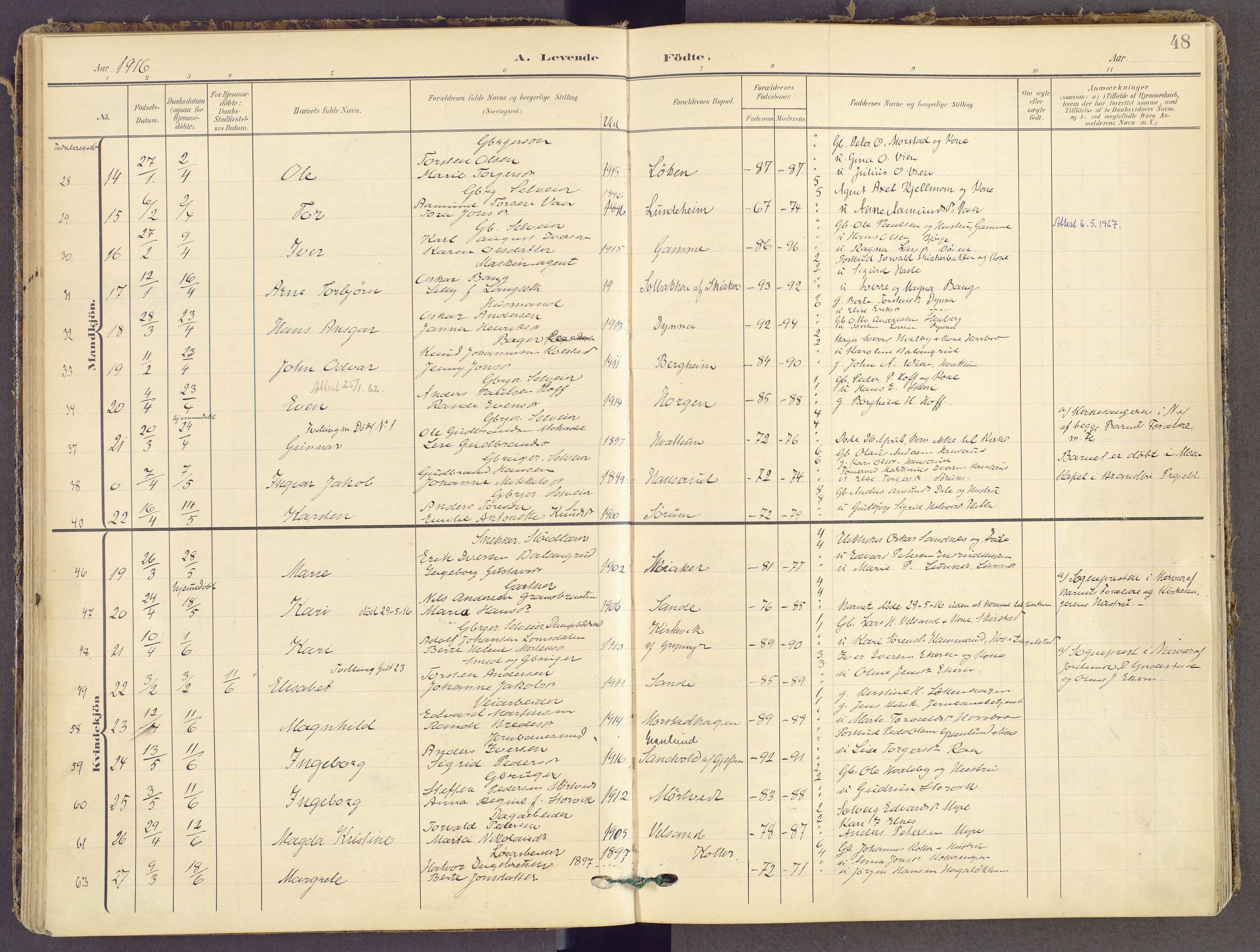 Gran prestekontor, AV/SAH-PREST-112/H/Ha/Haa/L0021: Parish register (official) no. 21, 1908-1932, p. 48