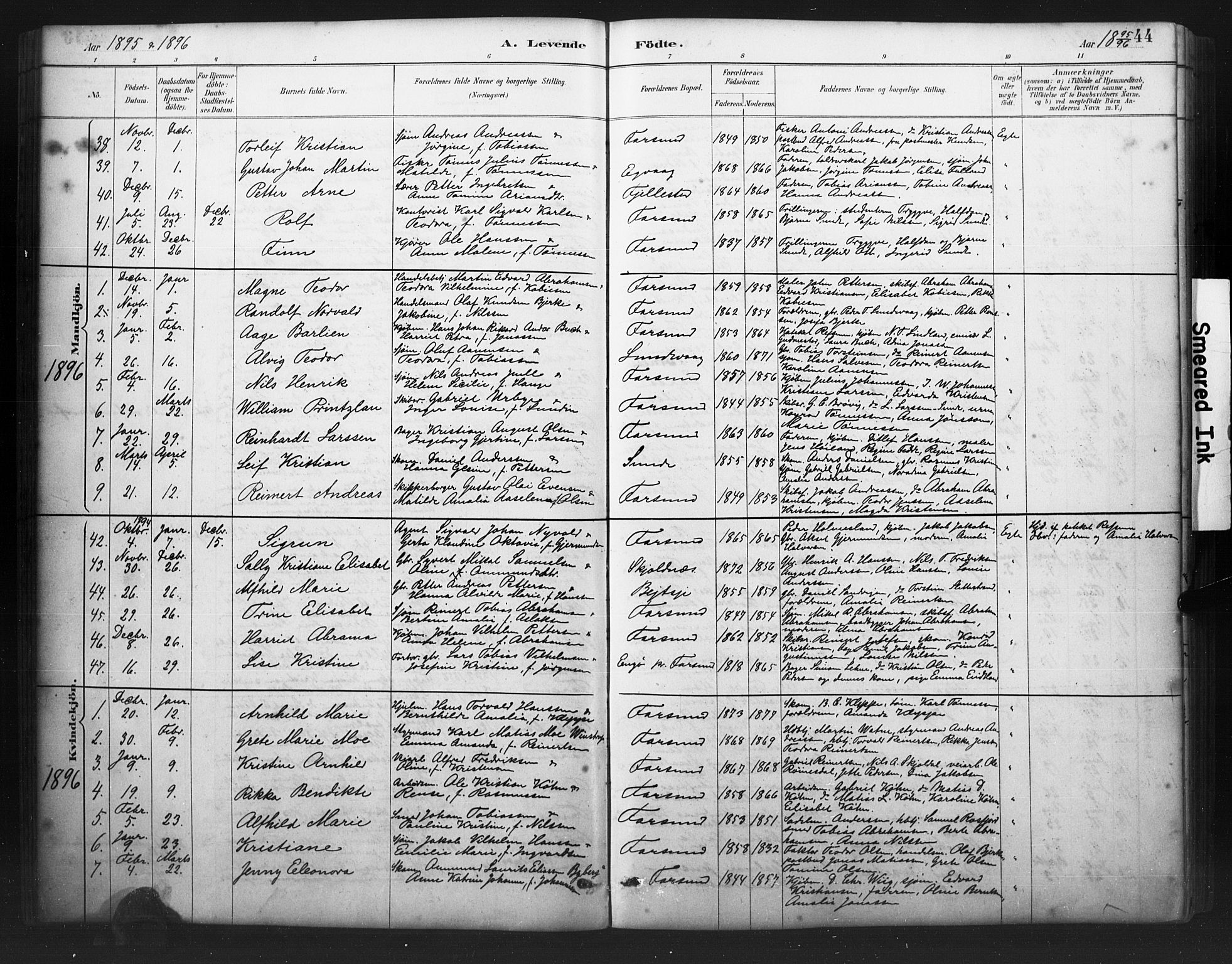 Farsund sokneprestkontor, SAK/1111-0009/F/Fb/L0001: Parish register (copy) no. B 1, 1886-1931, p. 45