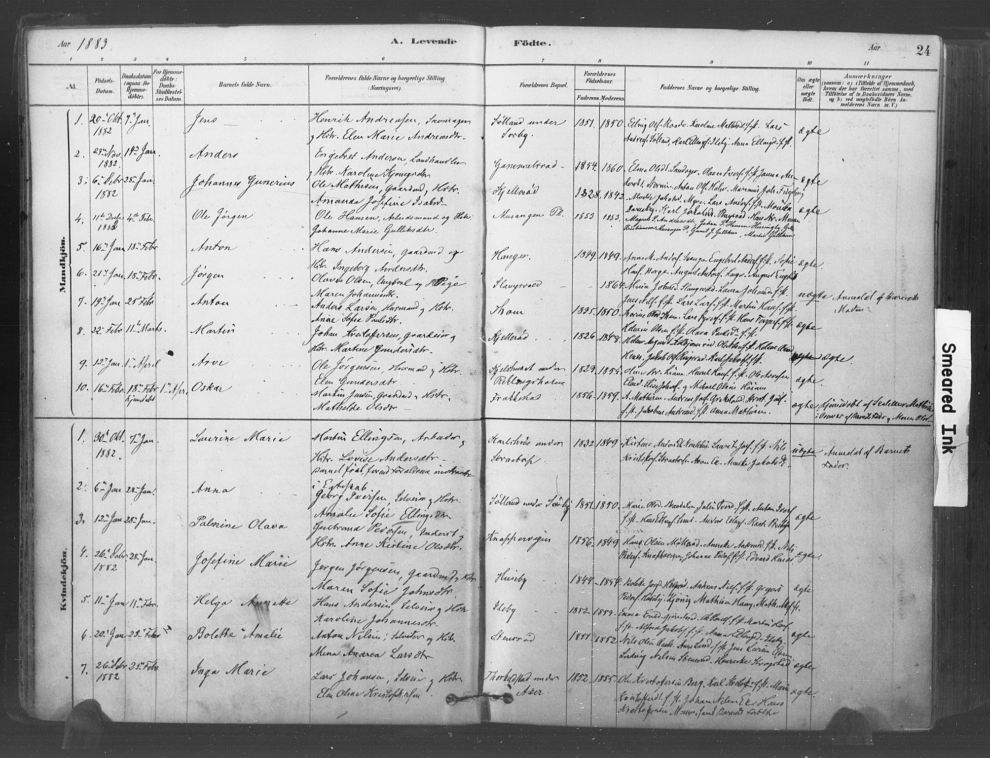 Råde prestekontor kirkebøker, SAO/A-2009/F/Fa/L0007: Parish register (official) no. 7, 1878-1902, p. 24