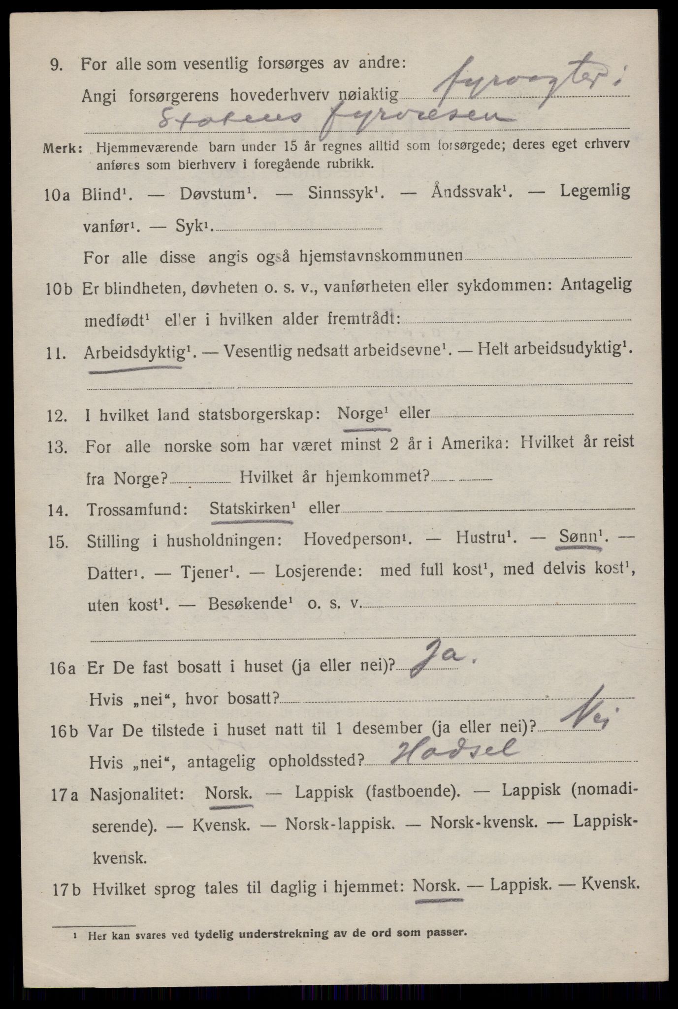 SAT, 1920 census for Værøy, 1920, p. 2220