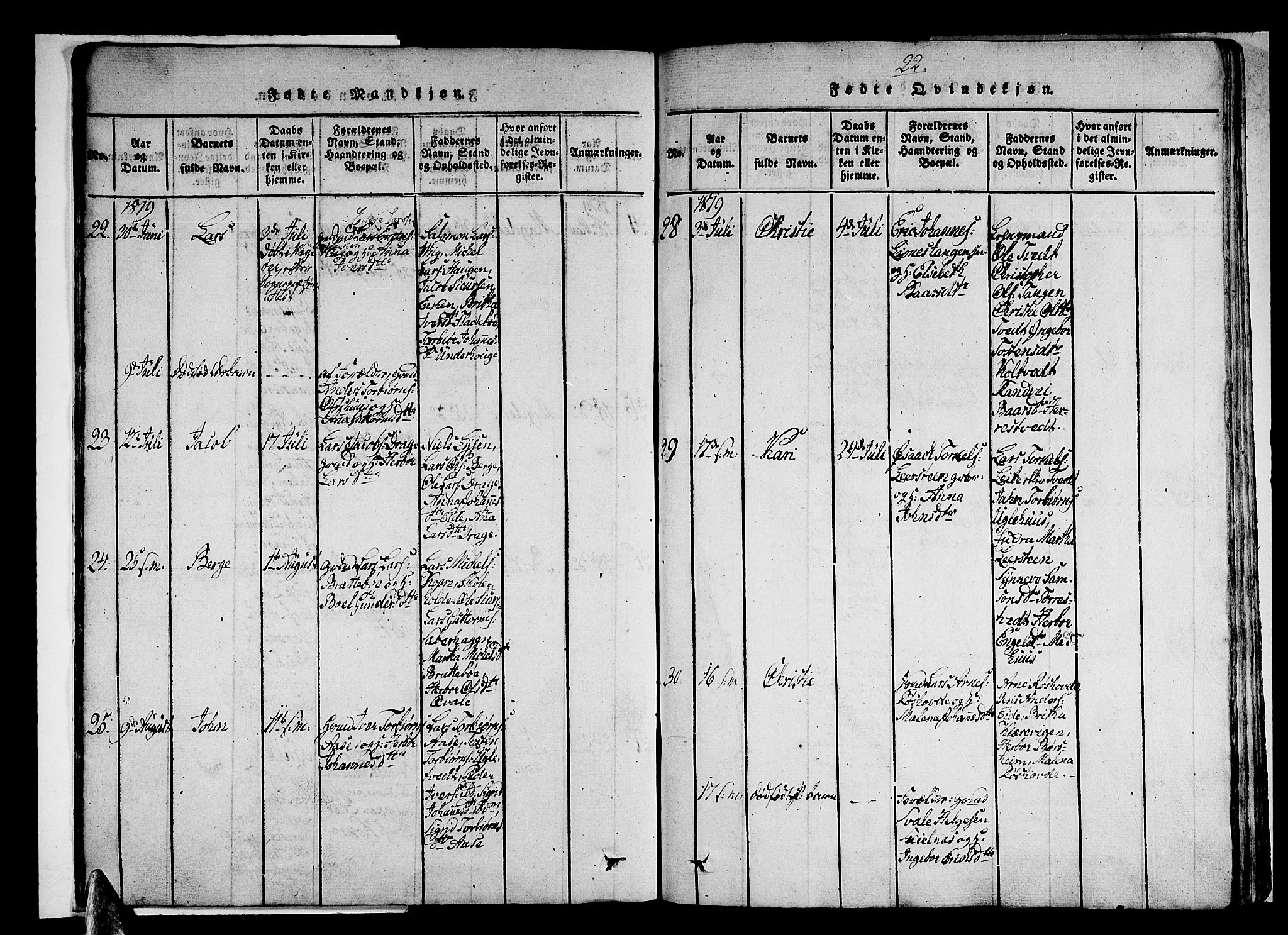 Strandebarm sokneprestembete, AV/SAB-A-78401/H/Haa: Parish register (official) no. A 5, 1816-1826, p. 22