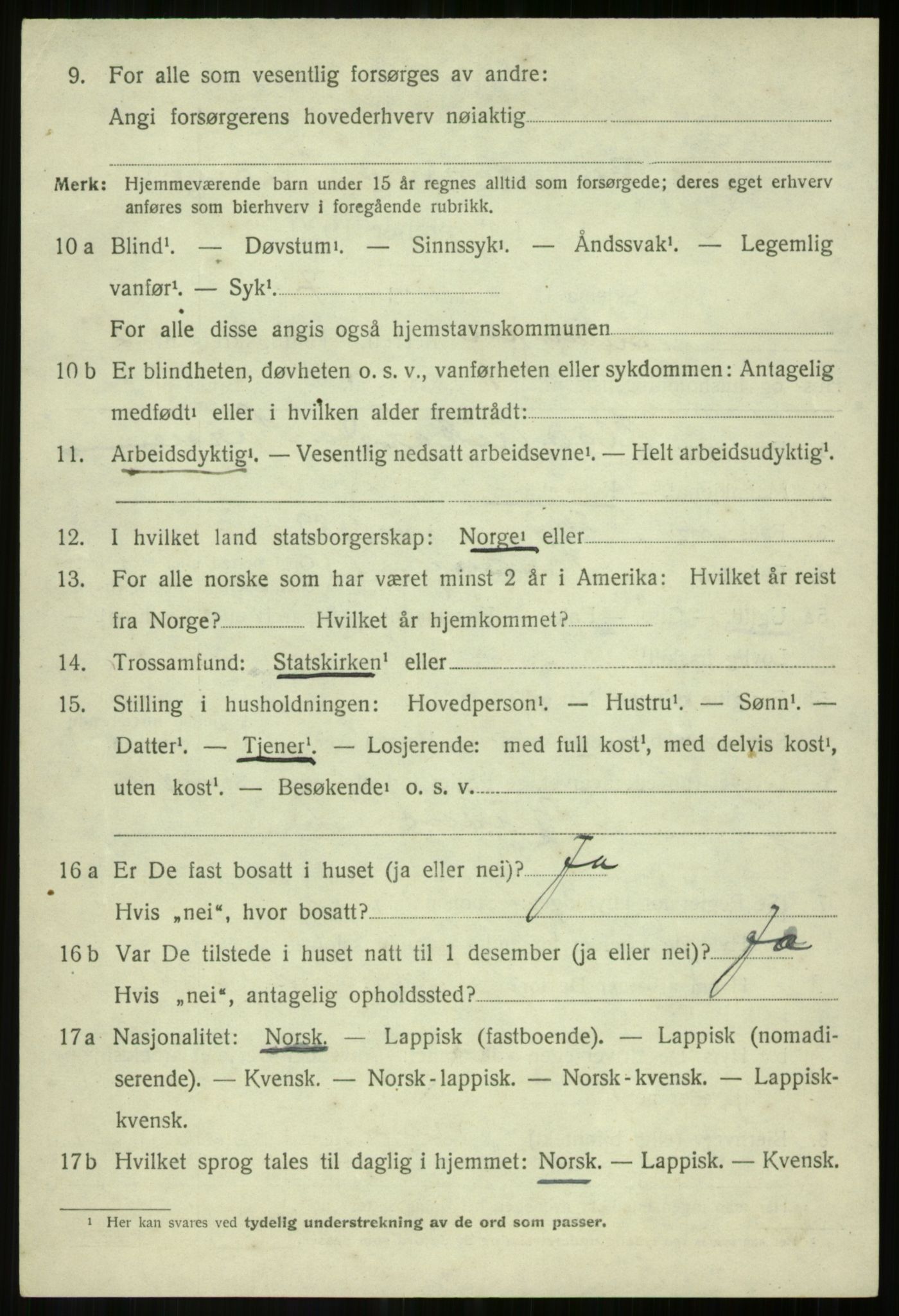 SATØ, 1920 census for Salangen, 1920, p. 3309