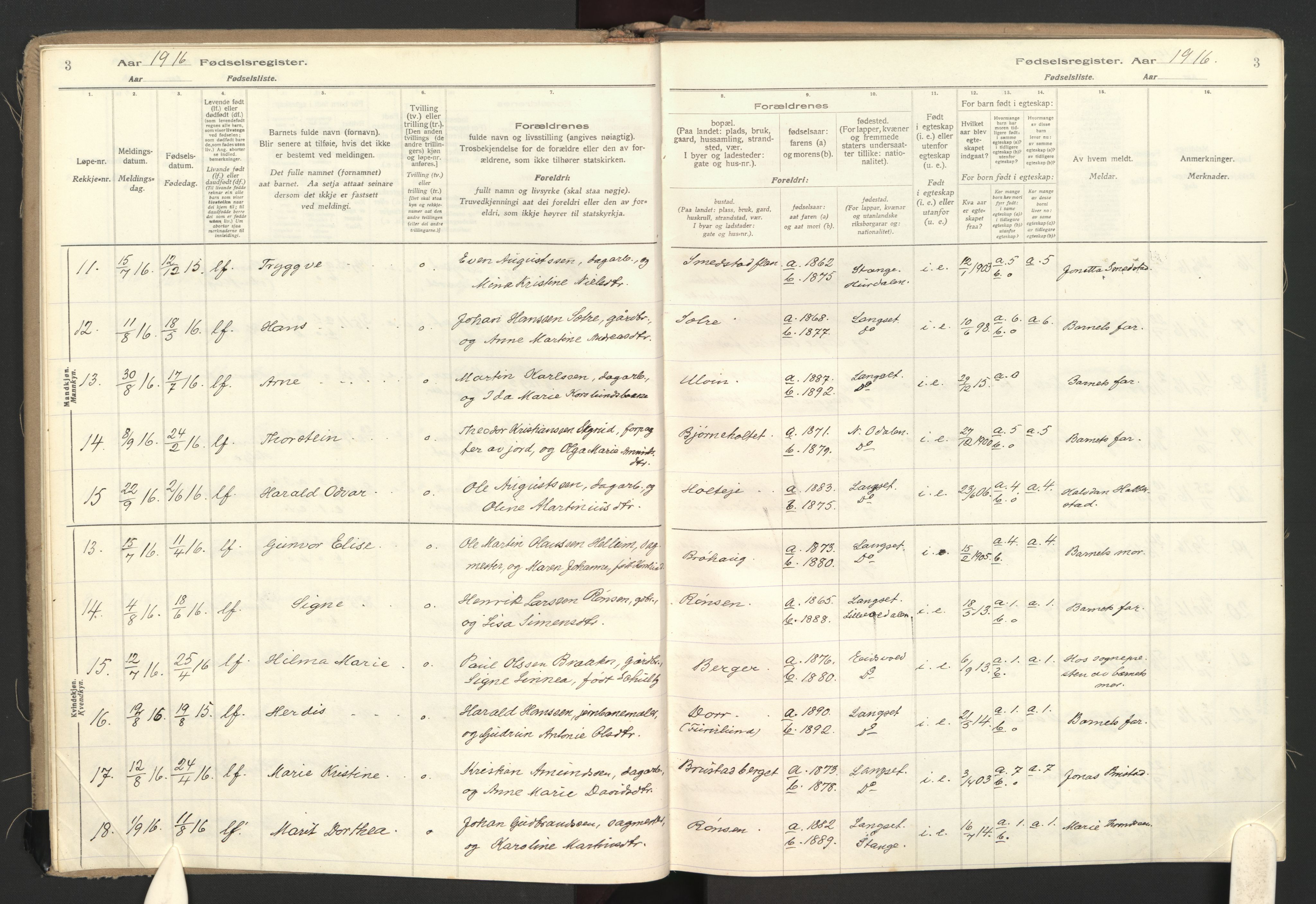 Eidsvoll prestekontor Kirkebøker, SAO/A-10888: Birth register no. II 1, 1916-1959, p. 3