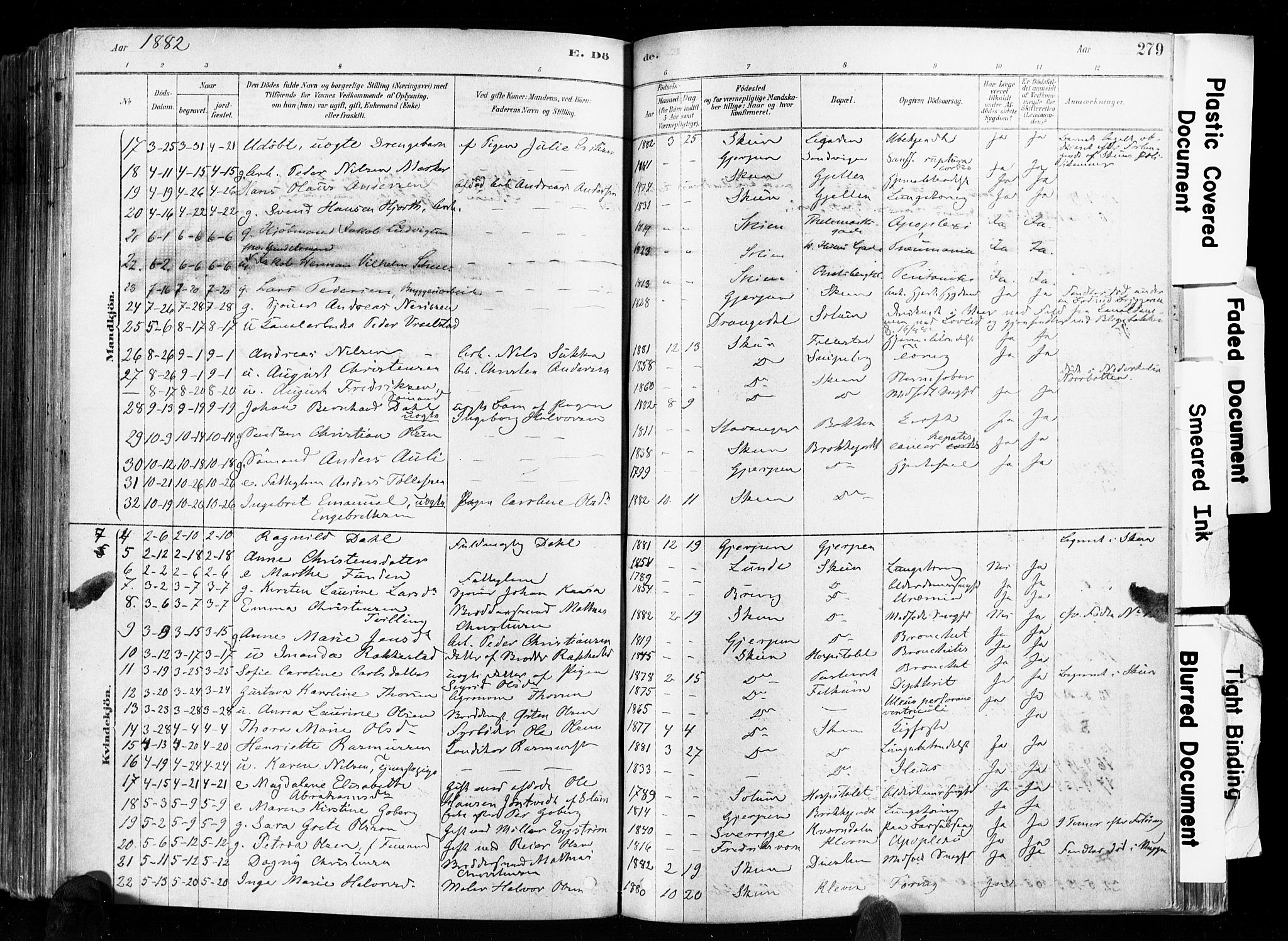 Skien kirkebøker, AV/SAKO-A-302/F/Fa/L0009: Parish register (official) no. 9, 1878-1890, p. 279