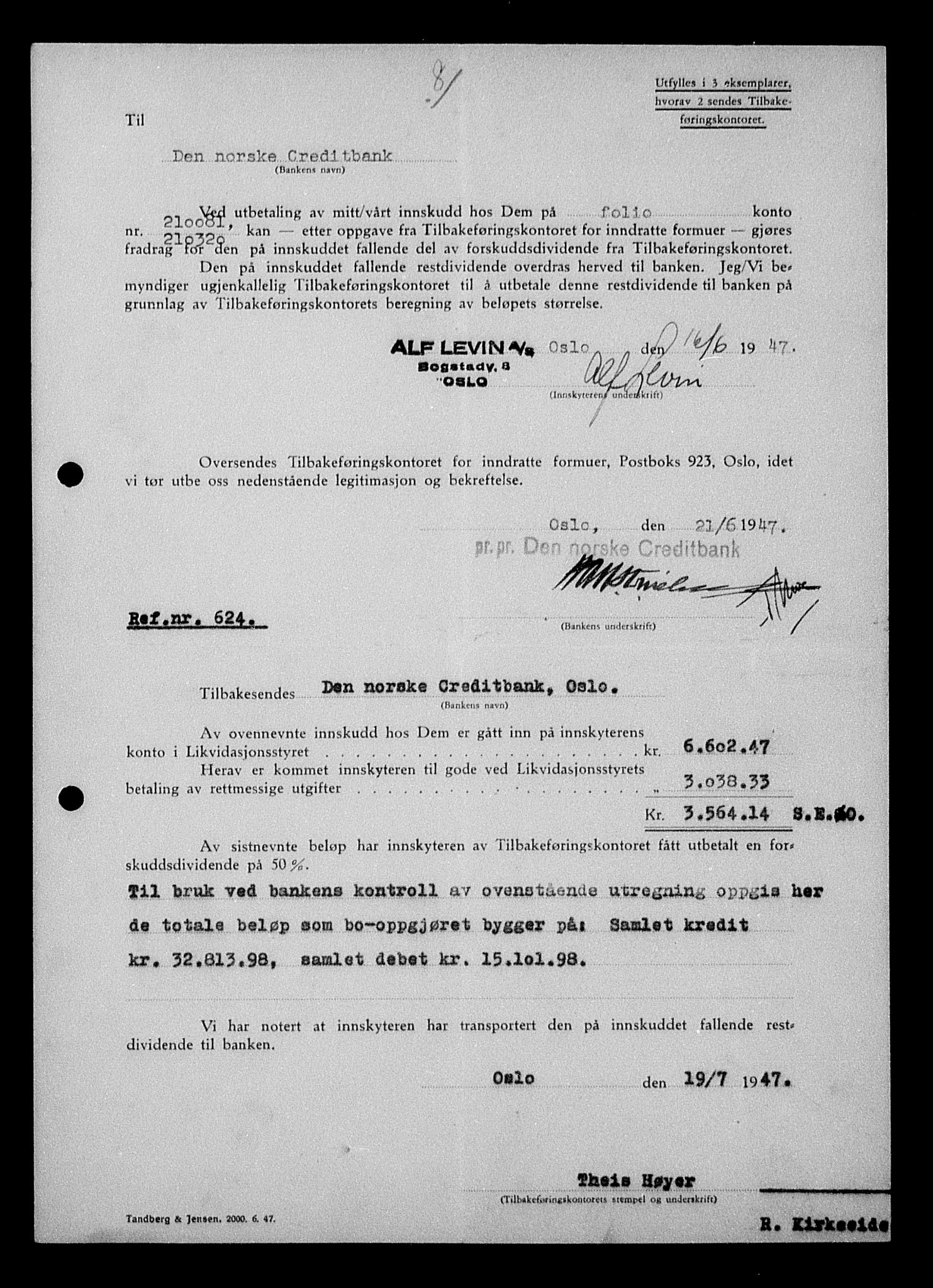 Justisdepartementet, Tilbakeføringskontoret for inndratte formuer, AV/RA-S-1564/H/Hc/Hcc/L0957: --, 1945-1947, p. 12