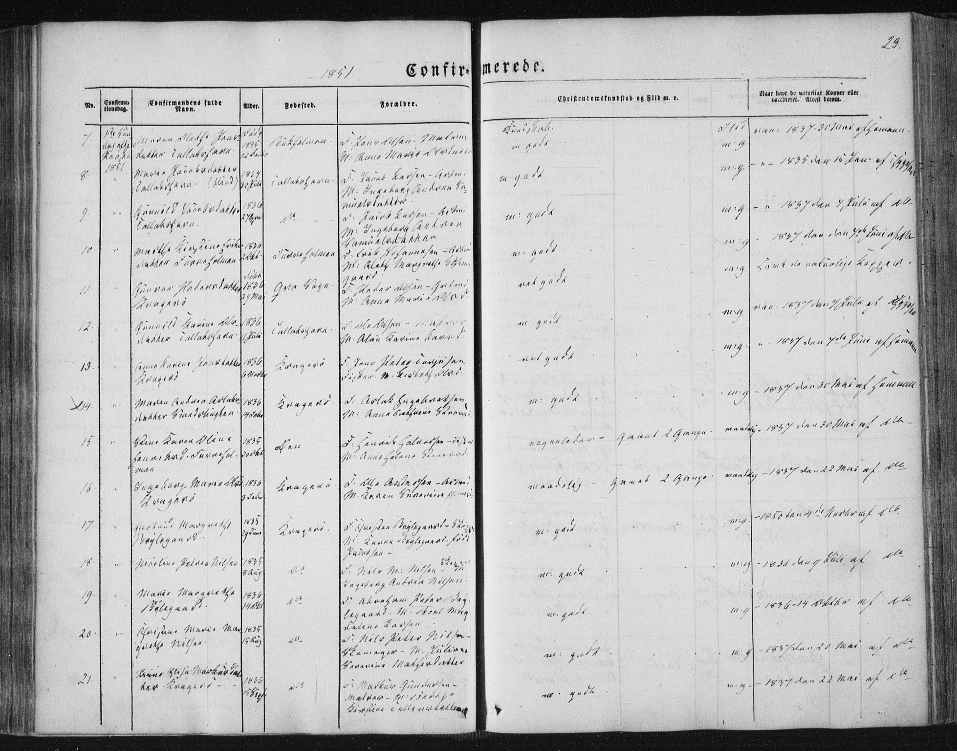 Kragerø kirkebøker, SAKO/A-278/F/Fa/L0006: Parish register (official) no. 6, 1847-1861, p. 23