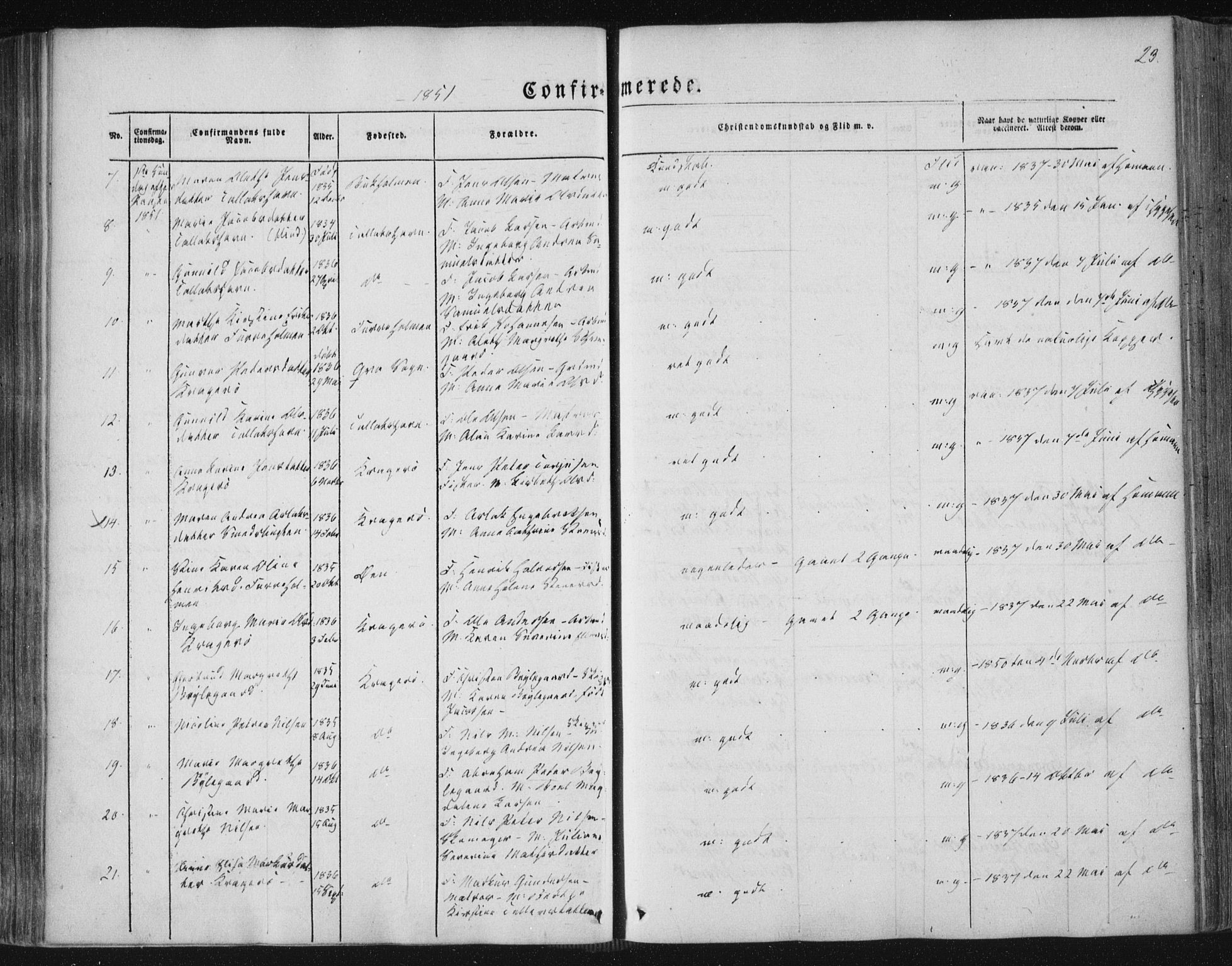 Kragerø kirkebøker, AV/SAKO-A-278/F/Fa/L0006: Parish register (official) no. 6, 1847-1861, p. 23