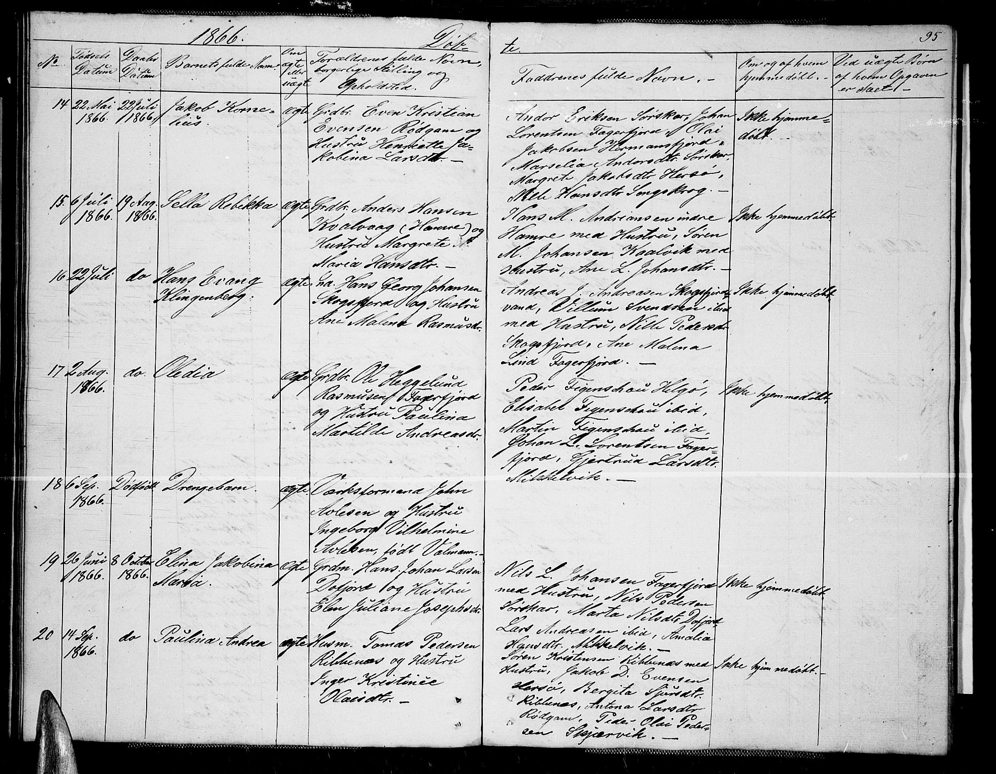 Karlsøy sokneprestembete, SATØ/S-1299/H/Ha/Hab/L0004klokker: Parish register (copy) no. 4, 1845-1870, p. 95