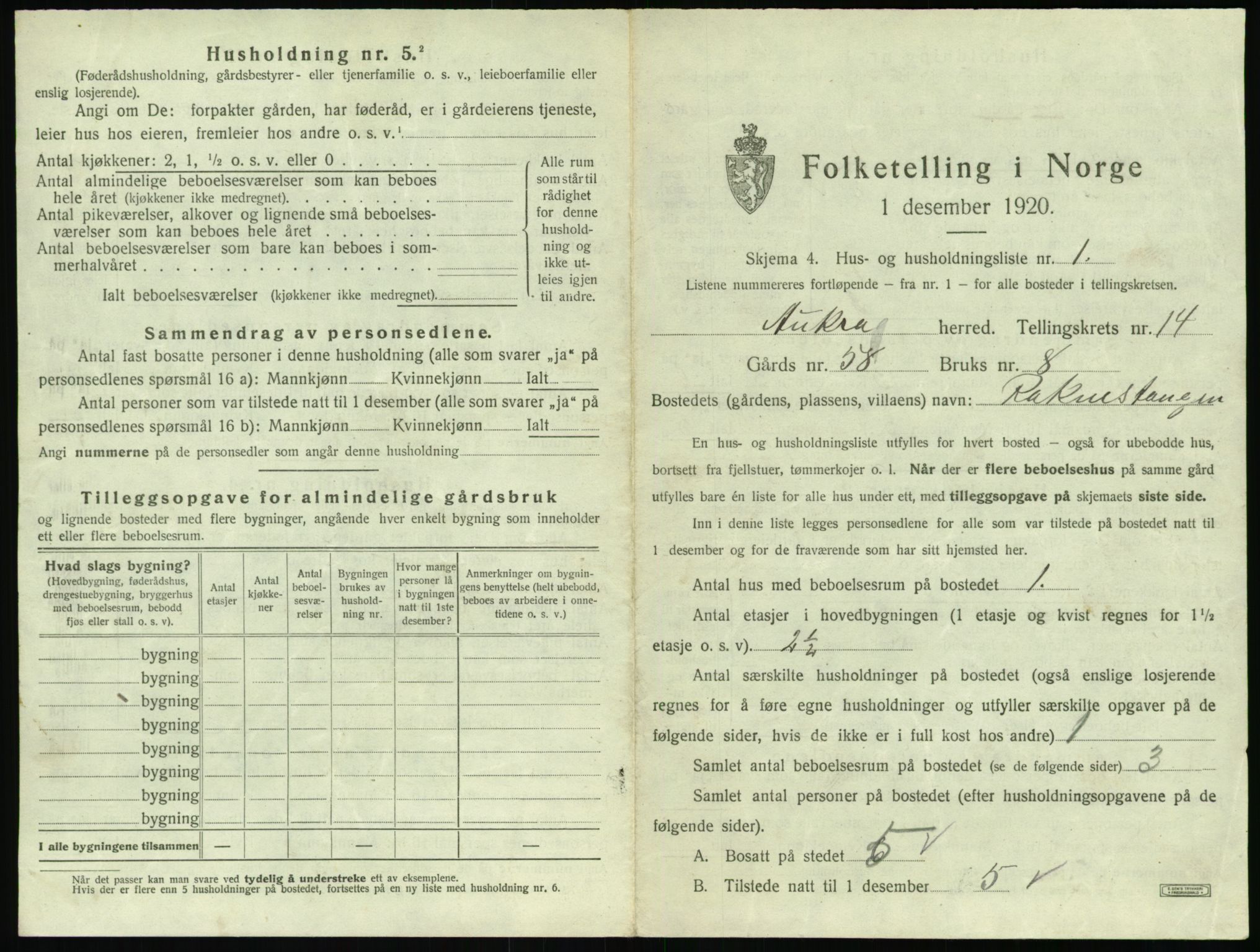 SAT, 1920 census for Aukra, 1920, p. 831