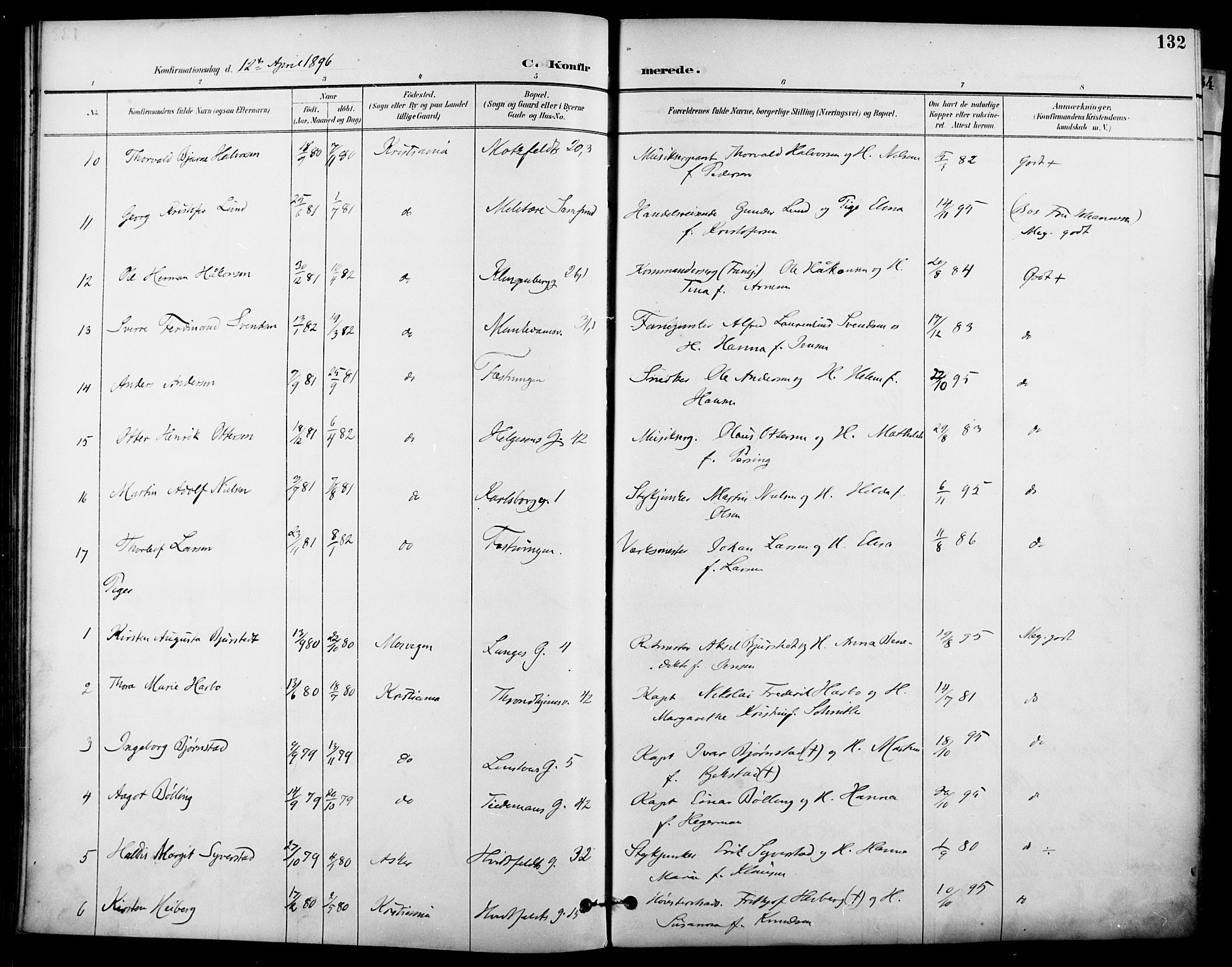 Garnisonsmenigheten Kirkebøker, SAO/A-10846/F/Fa/L0013: Parish register (official) no. 13, 1894-1904, p. 132