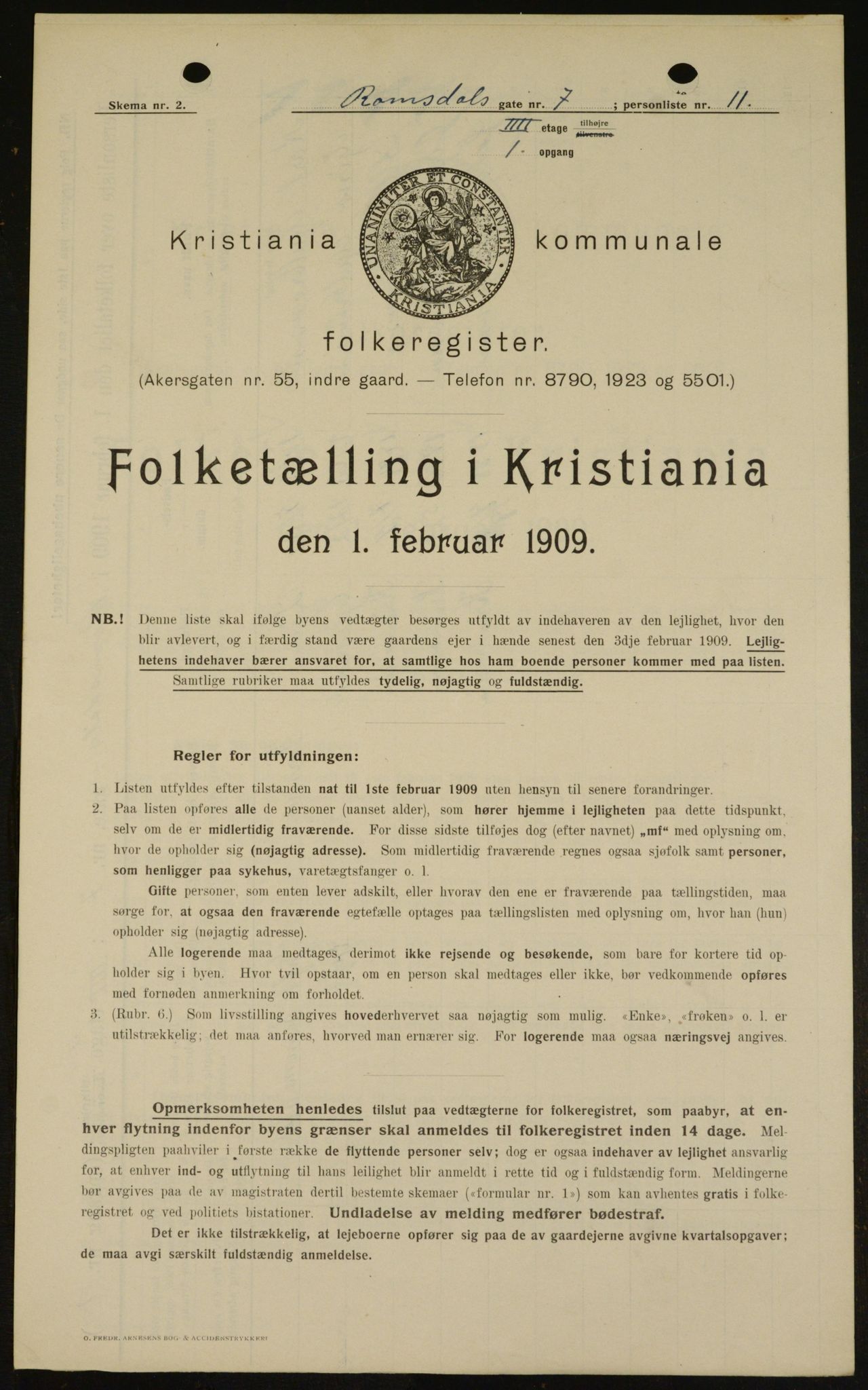 OBA, Municipal Census 1909 for Kristiania, 1909, p. 75510