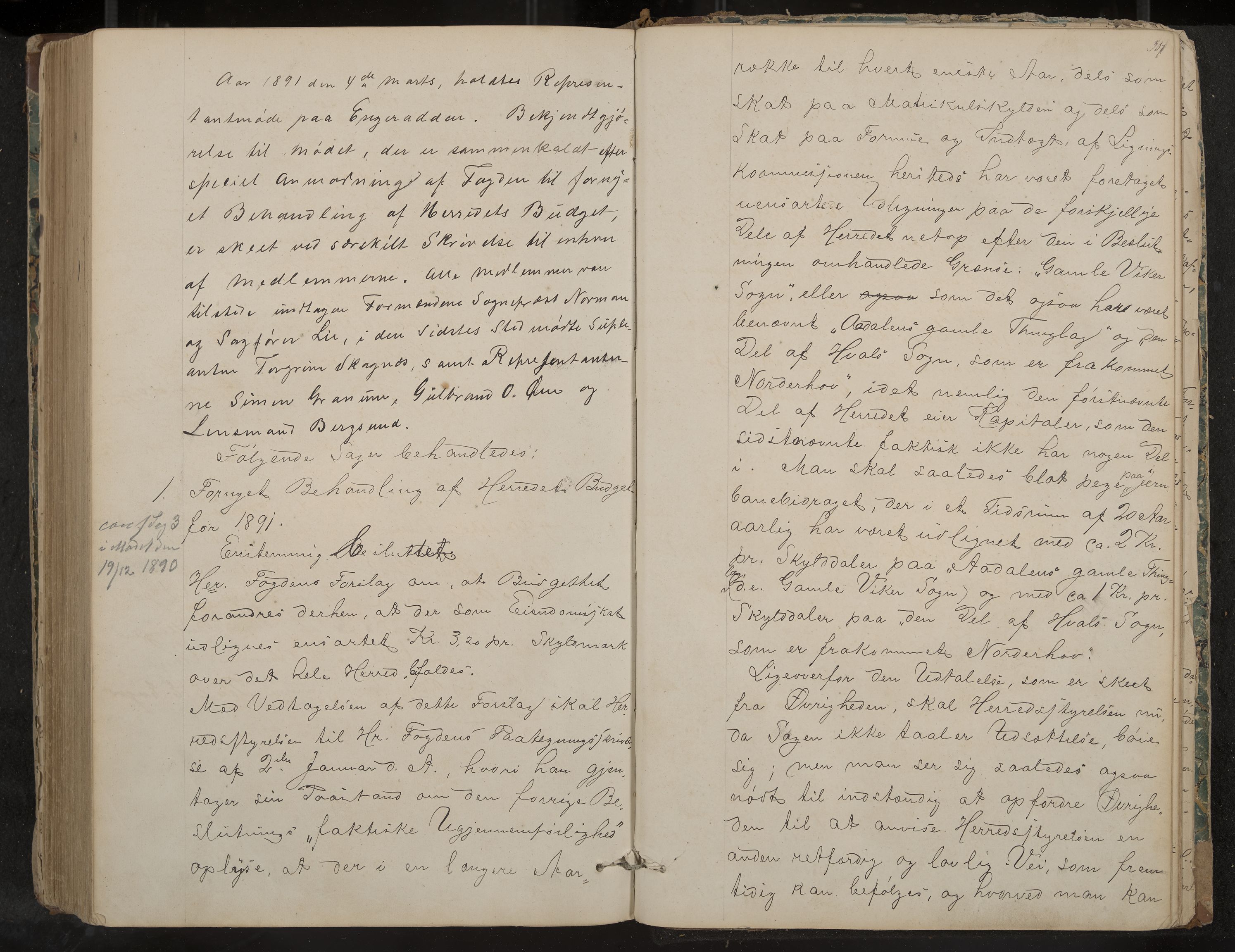 Ådal formannskap og sentraladministrasjon, IKAK/0614021/A/Aa/L0001: Møtebok, 1858-1891, p. 307