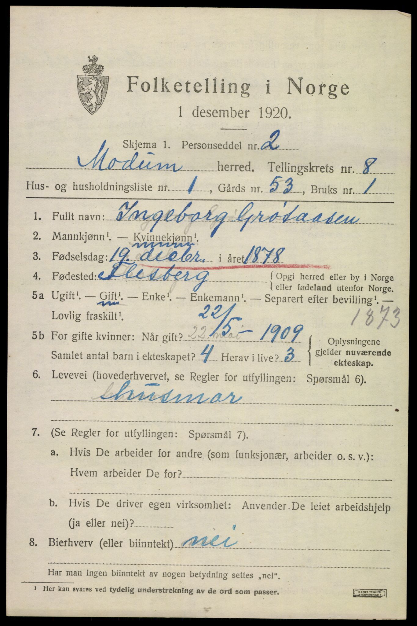 SAKO, 1920 census for Modum, 1920, p. 10365