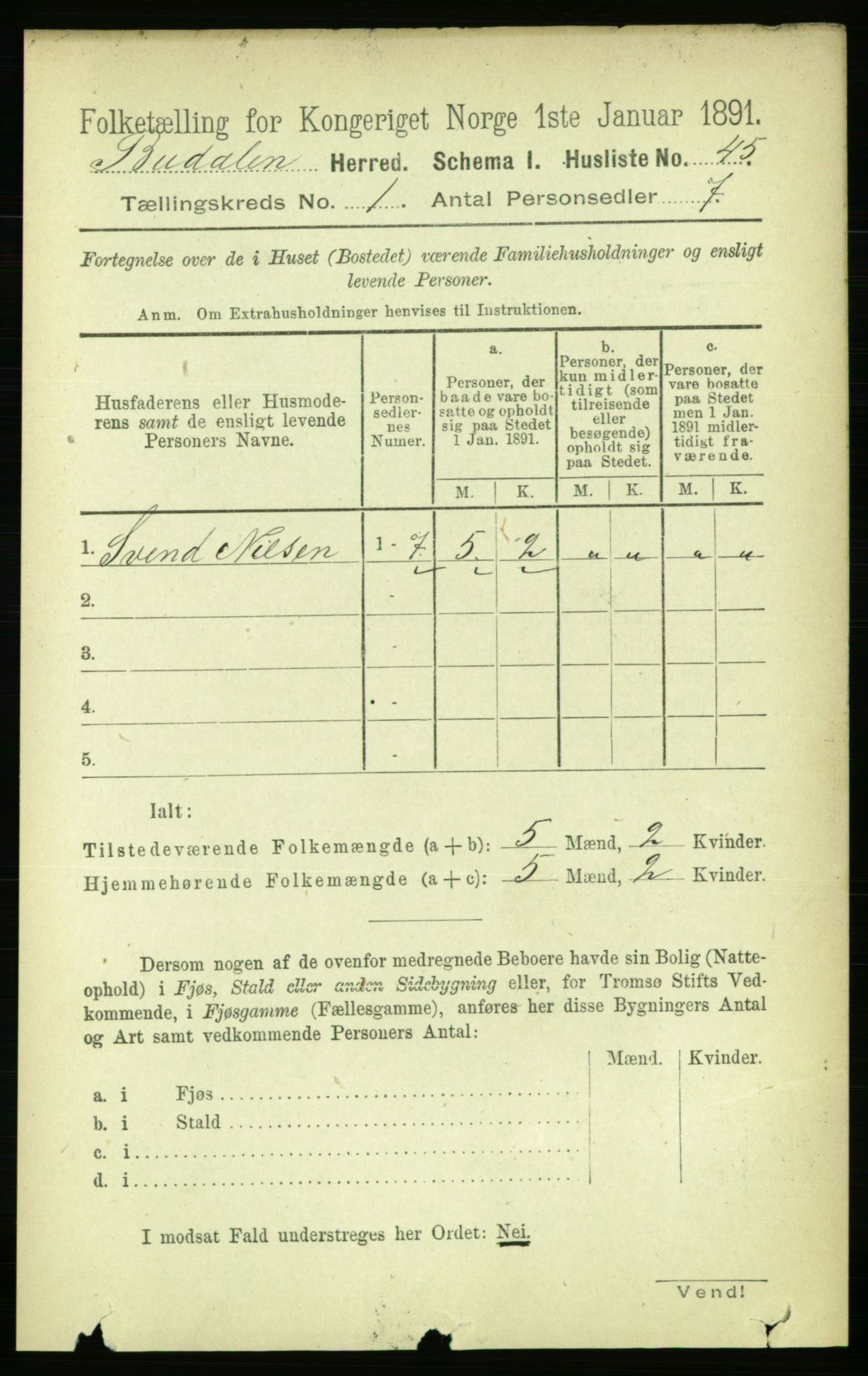 RA, 1891 census for 1647 Budal, 1891, p. 57