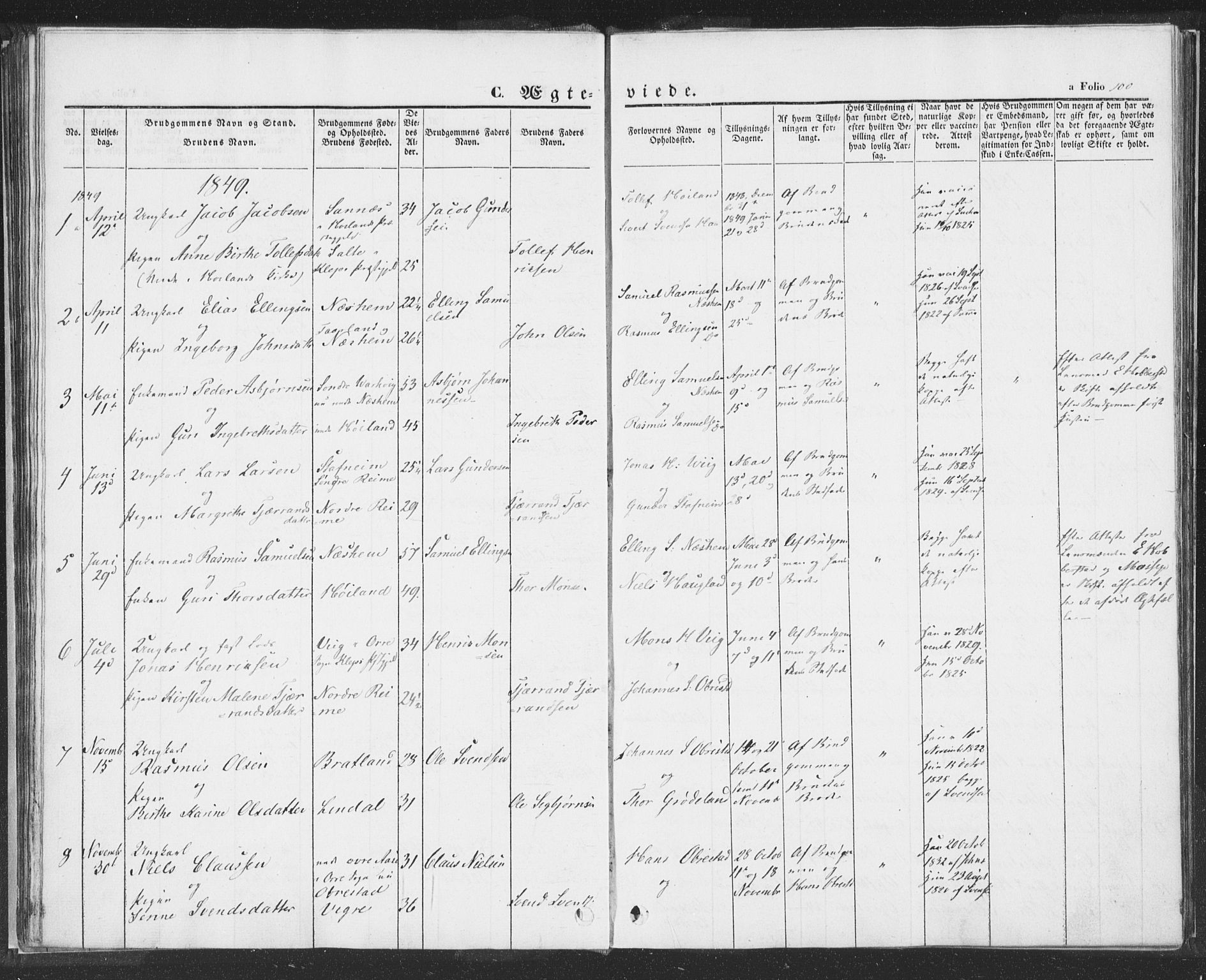 Hå sokneprestkontor, AV/SAST-A-101801/001/30BA/L0006: Parish register (official) no. A 5, 1842-1853, p. 100