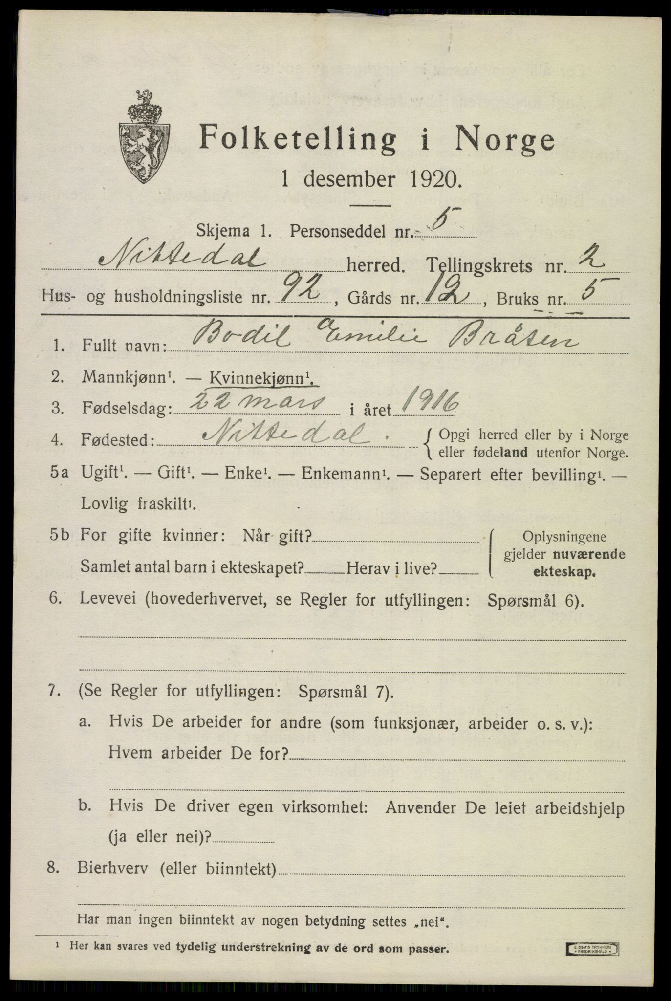 SAO, 1920 census for Nittedal, 1920, p. 2804