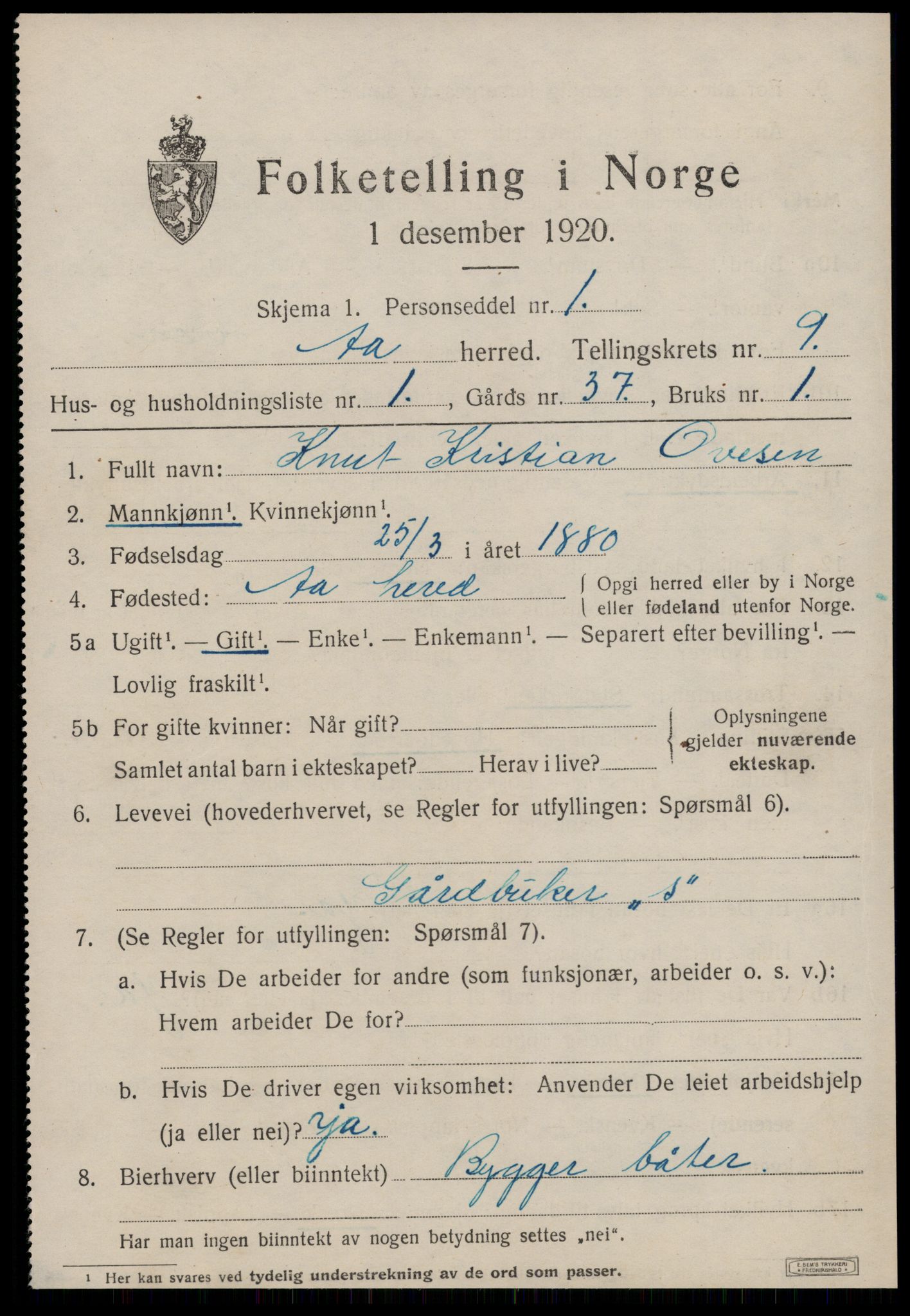 SAT, 1920 census for Å, 1920, p. 3752