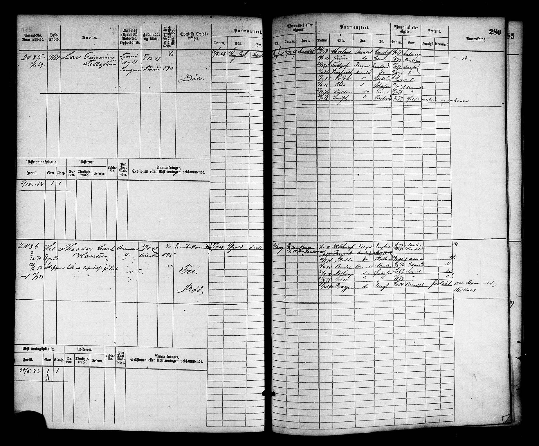 Arendal mønstringskrets, AV/SAK-2031-0012/F/Fb/L0012: Hovedrulle nr 1529-2290, S-10, 1868-1885, p. 290