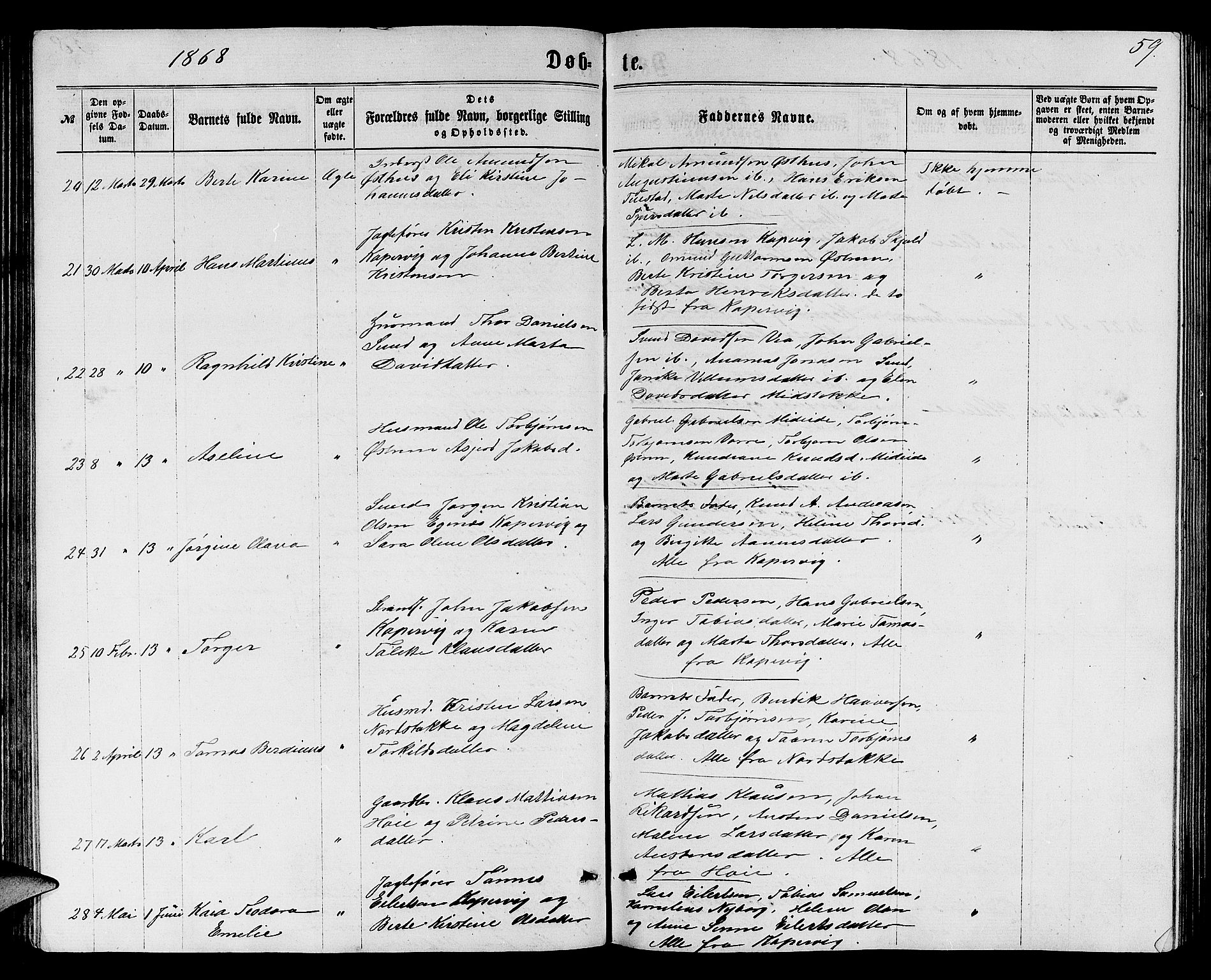 Avaldsnes sokneprestkontor, AV/SAST-A -101851/H/Ha/Hab/L0004: Parish register (copy) no. B 4, 1861-1876, p. 59