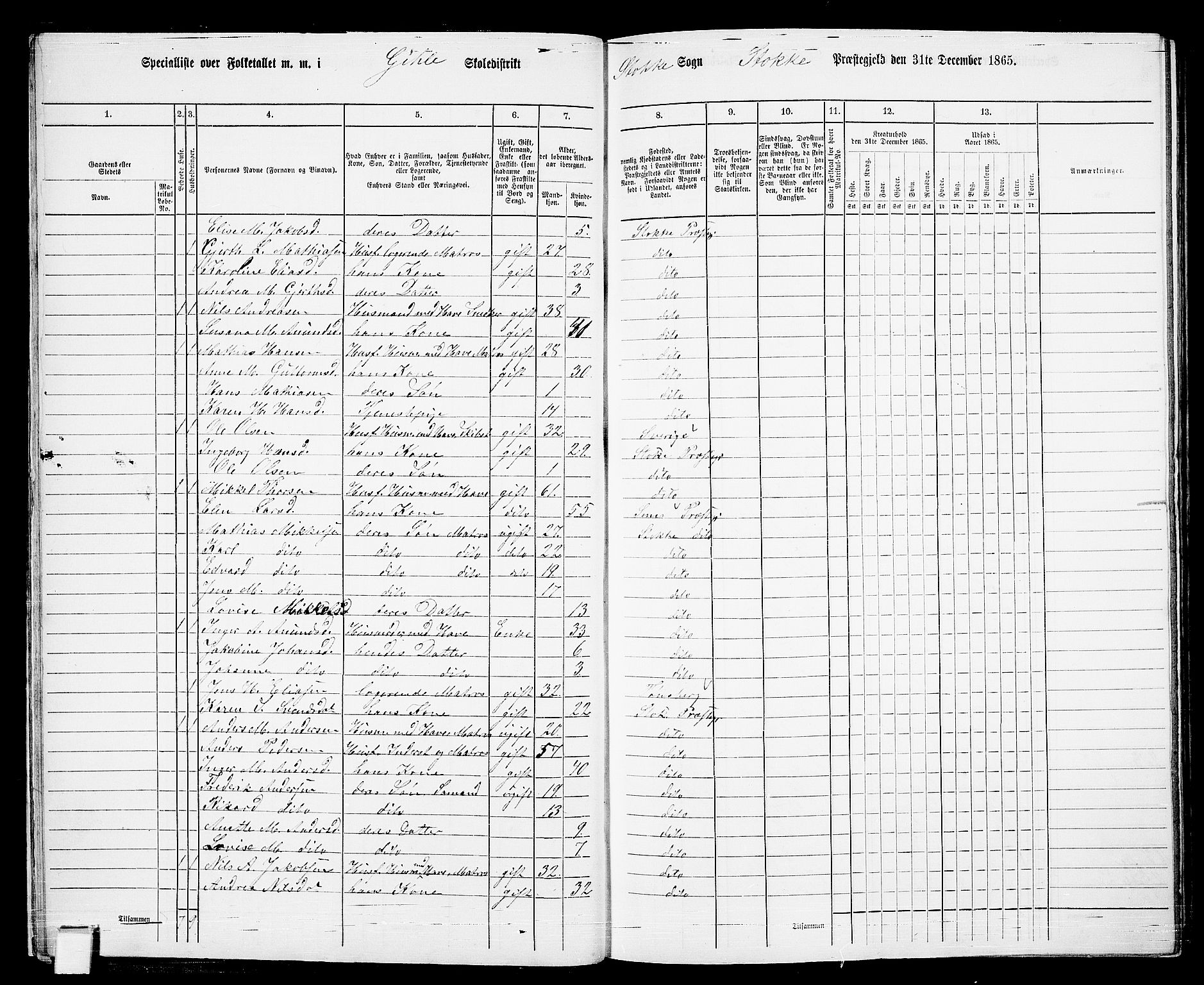 RA, 1865 census for Stokke, 1865, p. 23