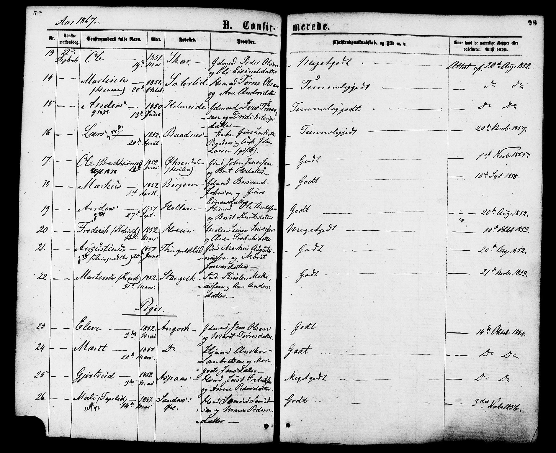 Ministerialprotokoller, klokkerbøker og fødselsregistre - Møre og Romsdal, AV/SAT-A-1454/586/L0986: Parish register (official) no. 586A12, 1867-1878, p. 98