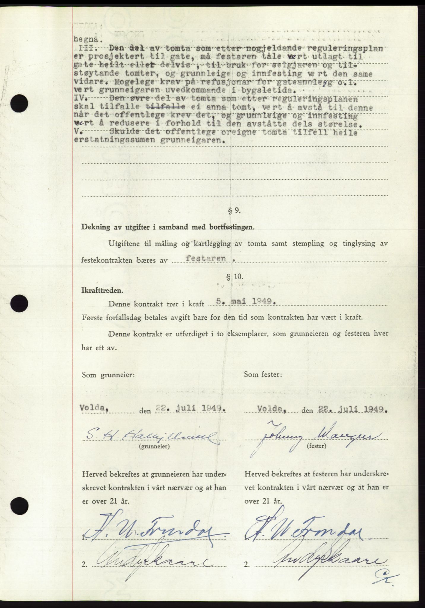 Søre Sunnmøre sorenskriveri, AV/SAT-A-4122/1/2/2C/L0084: Mortgage book no. 10A, 1949-1949, Diary no: : 1203/1949