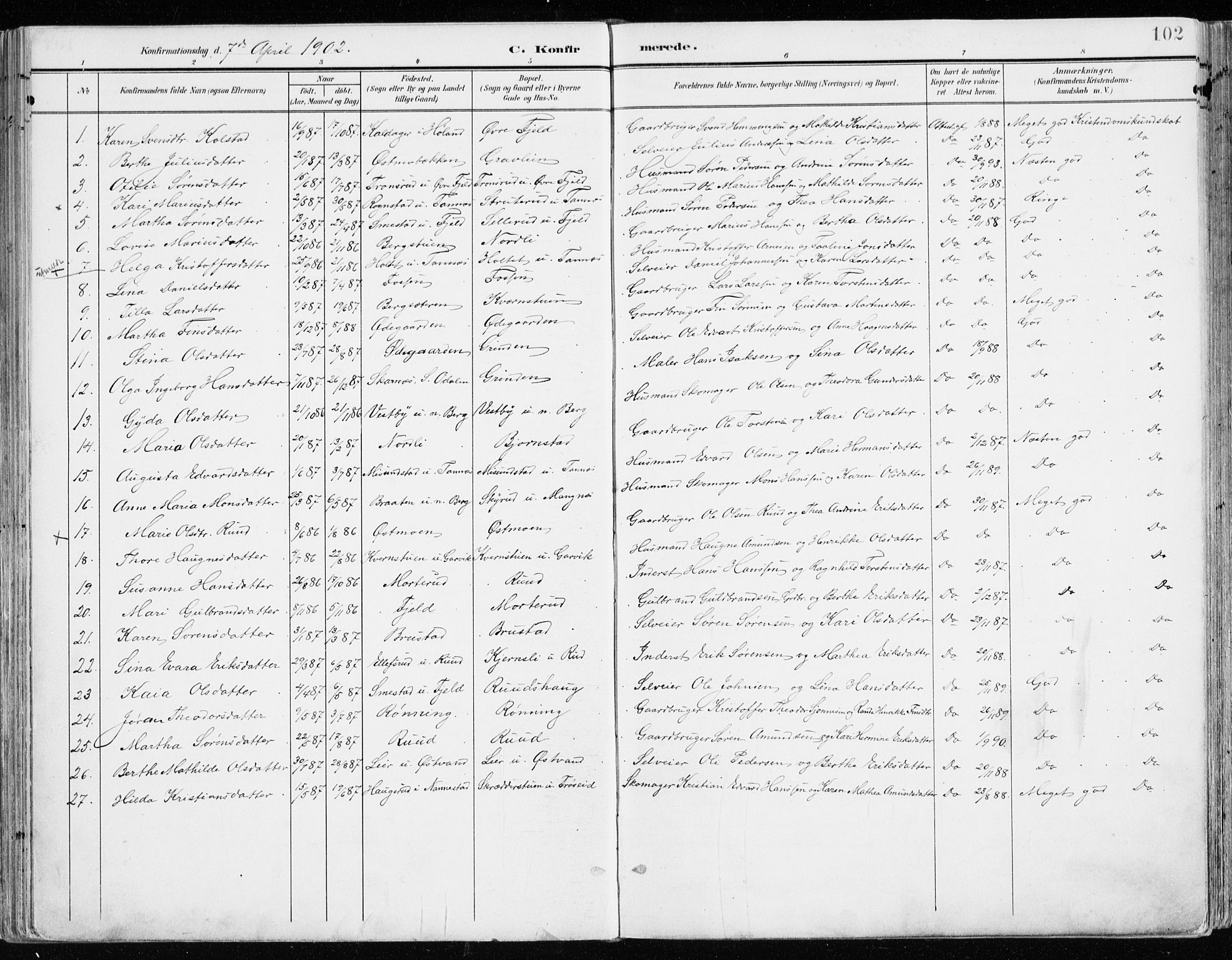 Nord-Odal prestekontor, AV/SAH-PREST-032/H/Ha/Haa/L0009: Parish register (official) no. 9, 1902-1926, p. 102