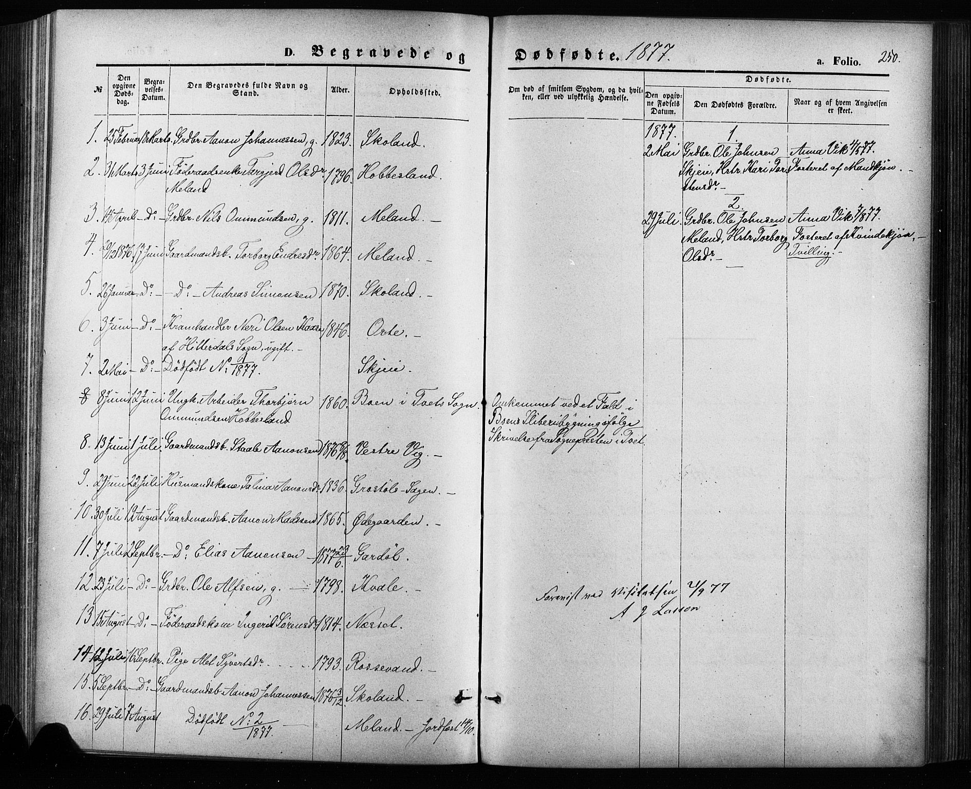 Hægebostad sokneprestkontor, AV/SAK-1111-0024/F/Fa/Fab/L0003: Parish register (official) no. A 3, 1872-1886, p. 250