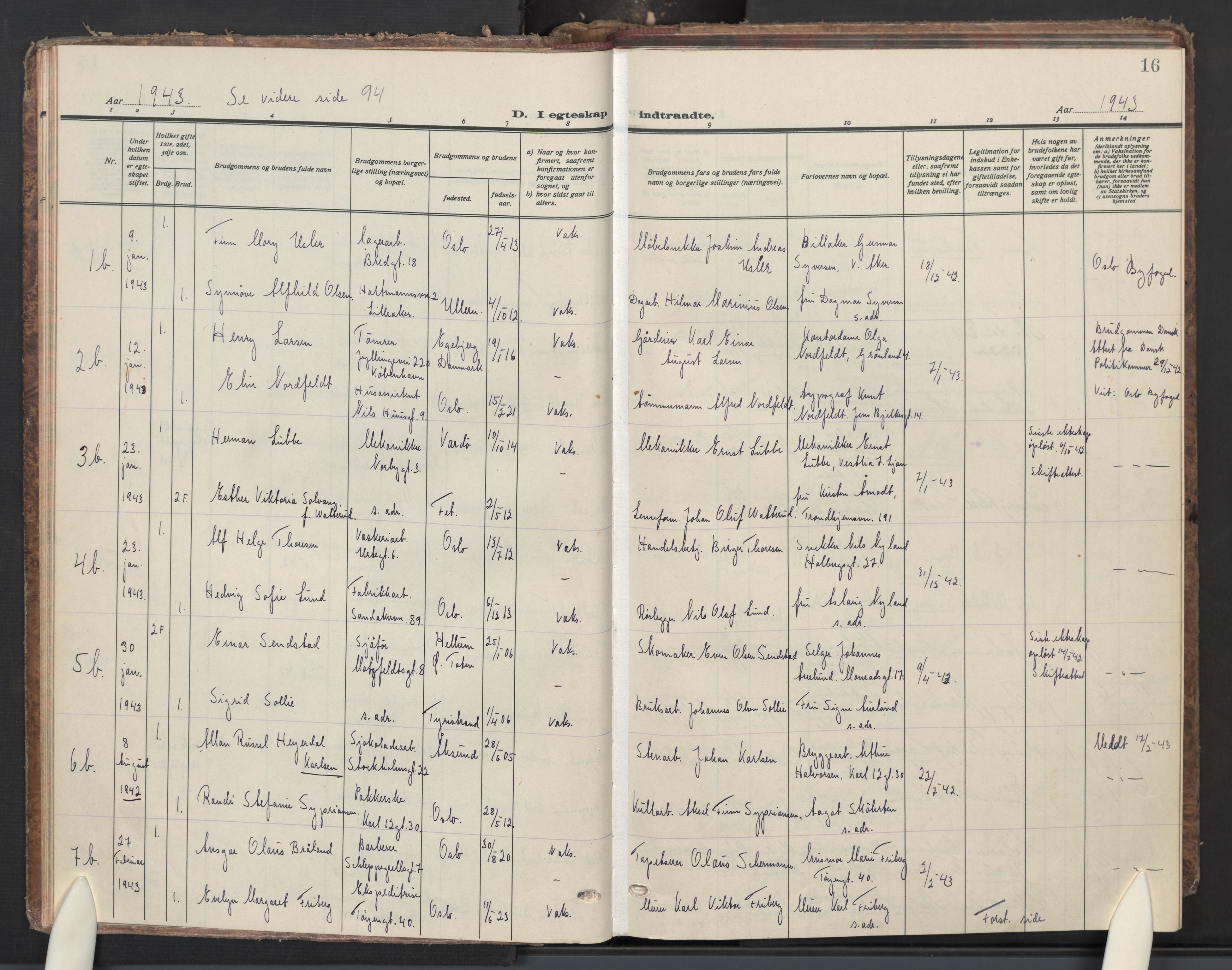 Vaterland prestekontor Kirkebøker, AV/SAO-A-10880/F/Fa/L0005: Parish register (official) no. 5, 1936-1959, p. 16