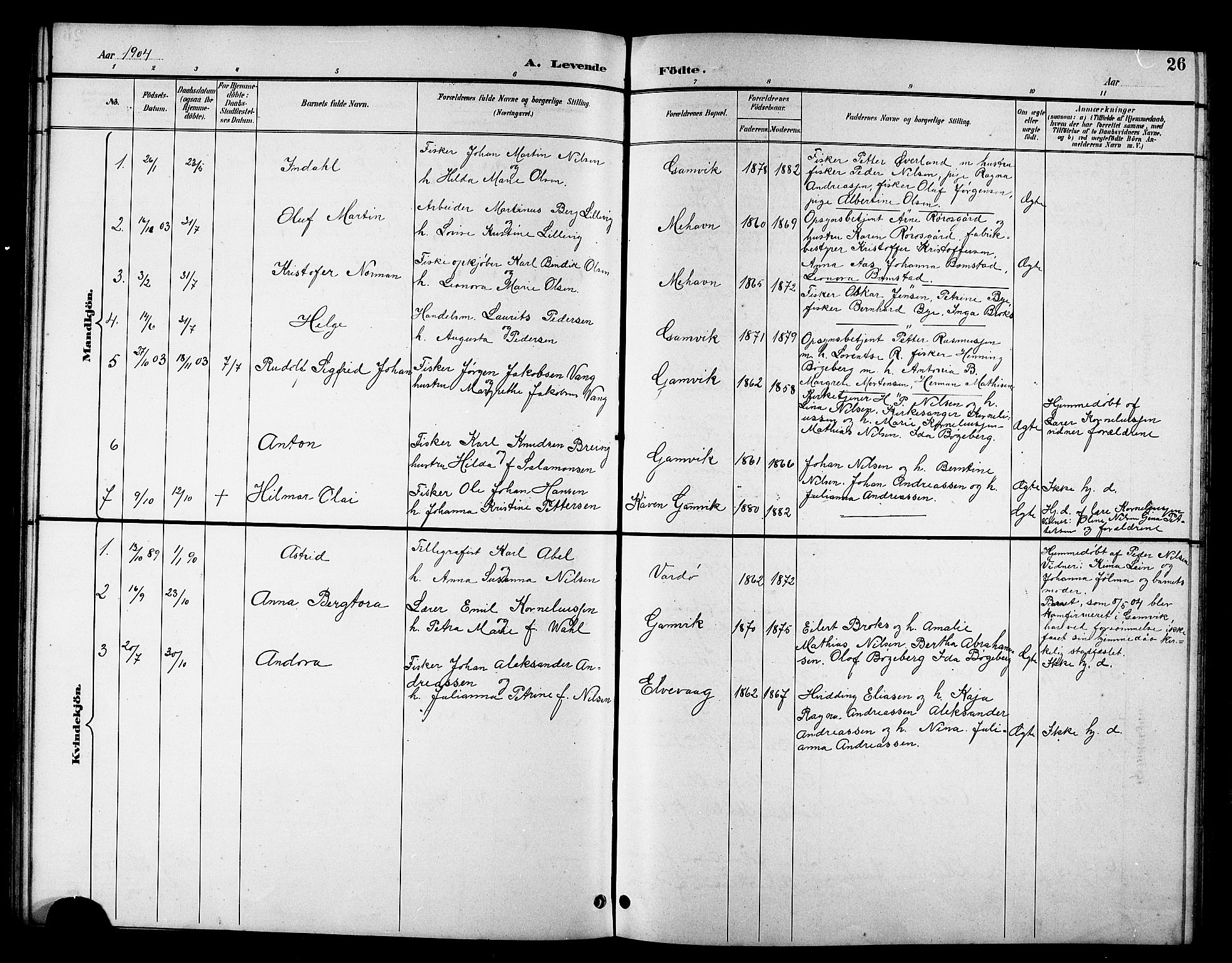 Tana sokneprestkontor, SATØ/S-1334/H/Hb/L0006klokker: Parish register (copy) no. 6, 1892-1909, p. 26