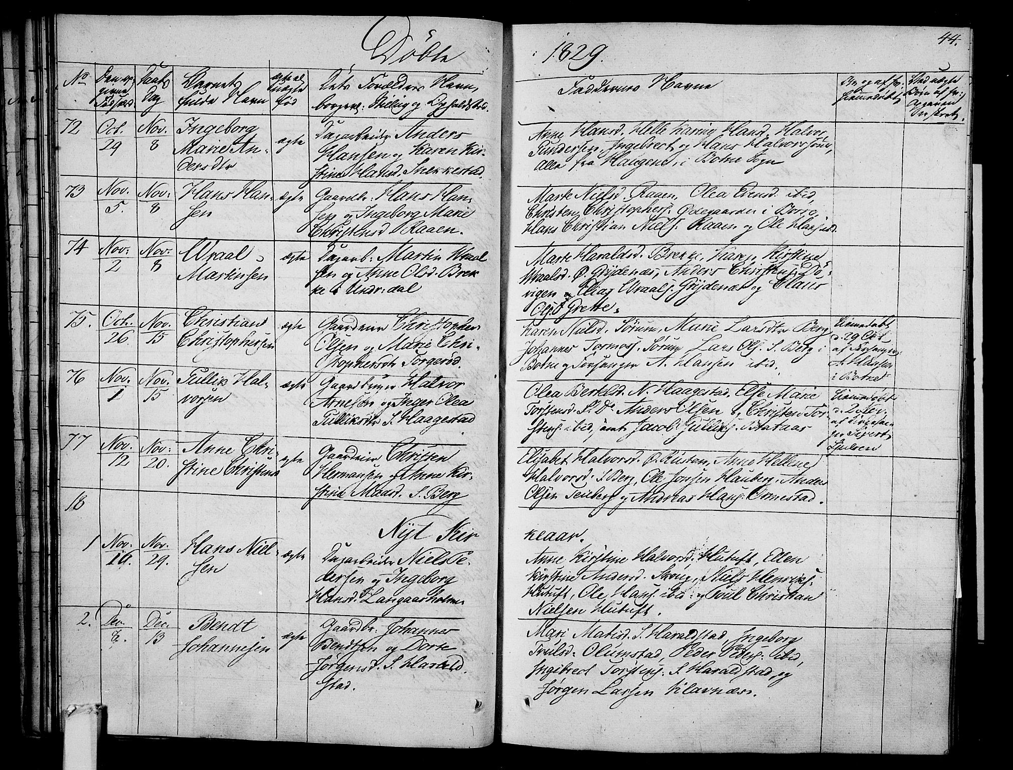 Våle kirkebøker, AV/SAKO-A-334/F/Fa/L0008: Parish register (official) no. I 8, 1824-1844, p. 44