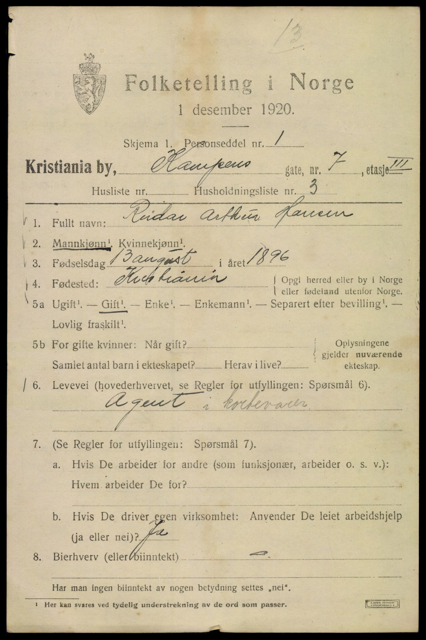 SAO, 1920 census for Kristiania, 1920, p. 326709