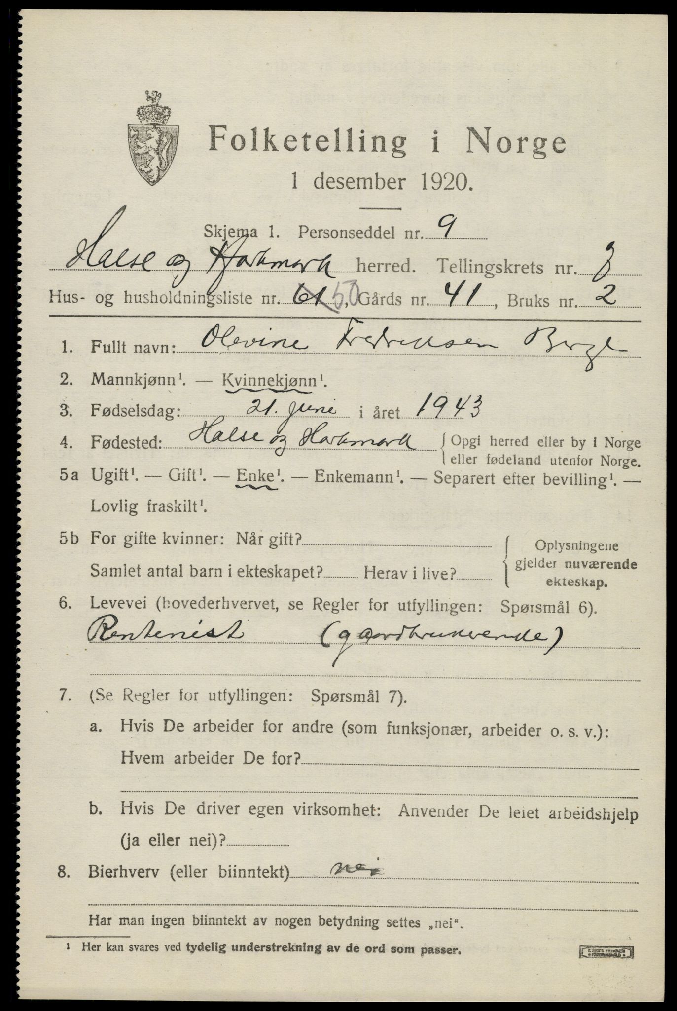 SAK, 1920 census for Halse og Harkmark, 1920, p. 4235