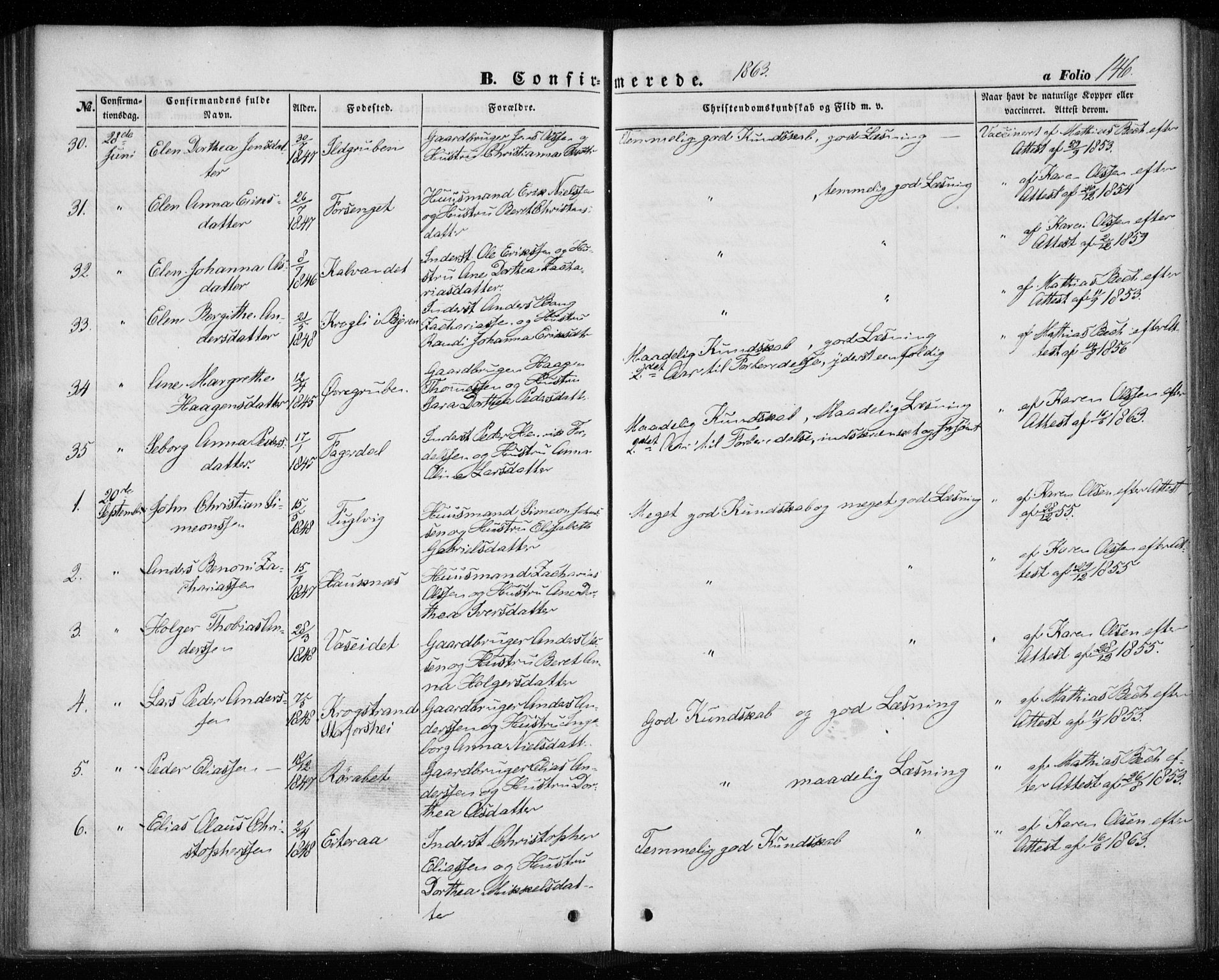 Ministerialprotokoller, klokkerbøker og fødselsregistre - Nordland, SAT/A-1459/827/L0392: Parish register (official) no. 827A04, 1853-1866, p. 146