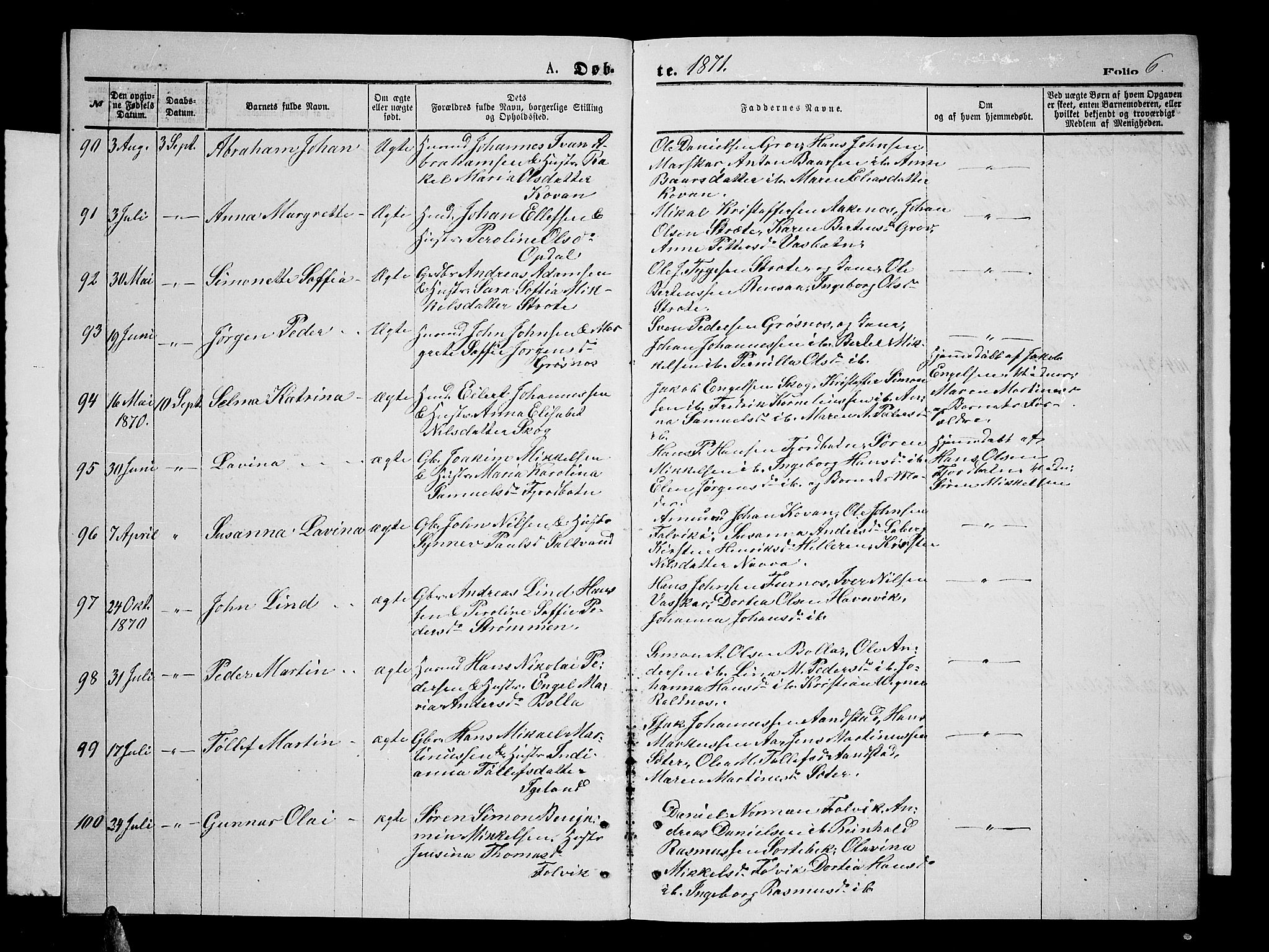 Ibestad sokneprestembete, AV/SATØ-S-0077/H/Ha/Hab/L0006klokker: Parish register (copy) no. 6, 1871-1879, p. 6