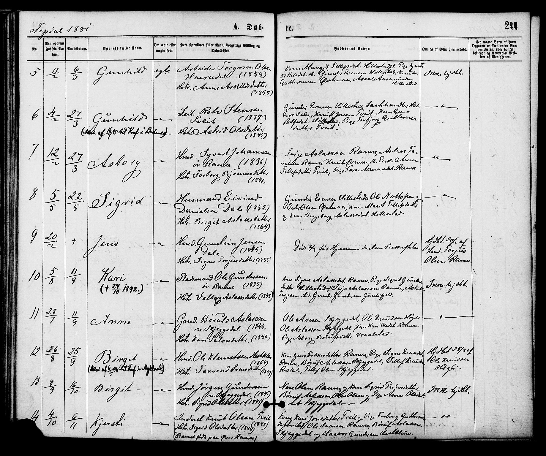 Åmli sokneprestkontor, AV/SAK-1111-0050/F/Fa/Fac/L0009: Parish register (official) no. A 9 /3, 1869-1884, p. 244